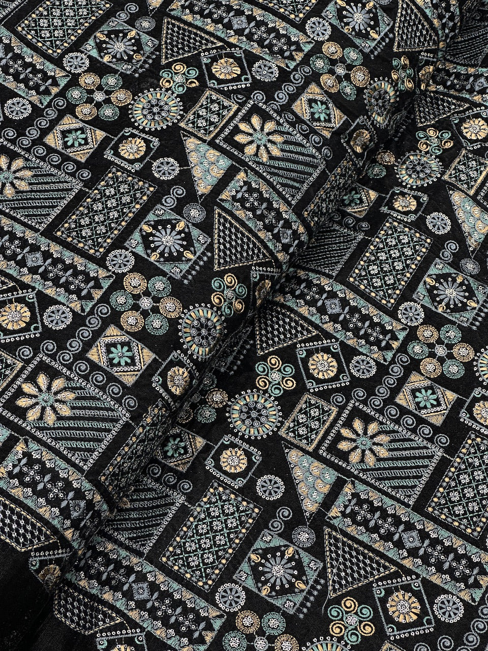Black Velvet Multi-Threads & Sequins Geometric Work