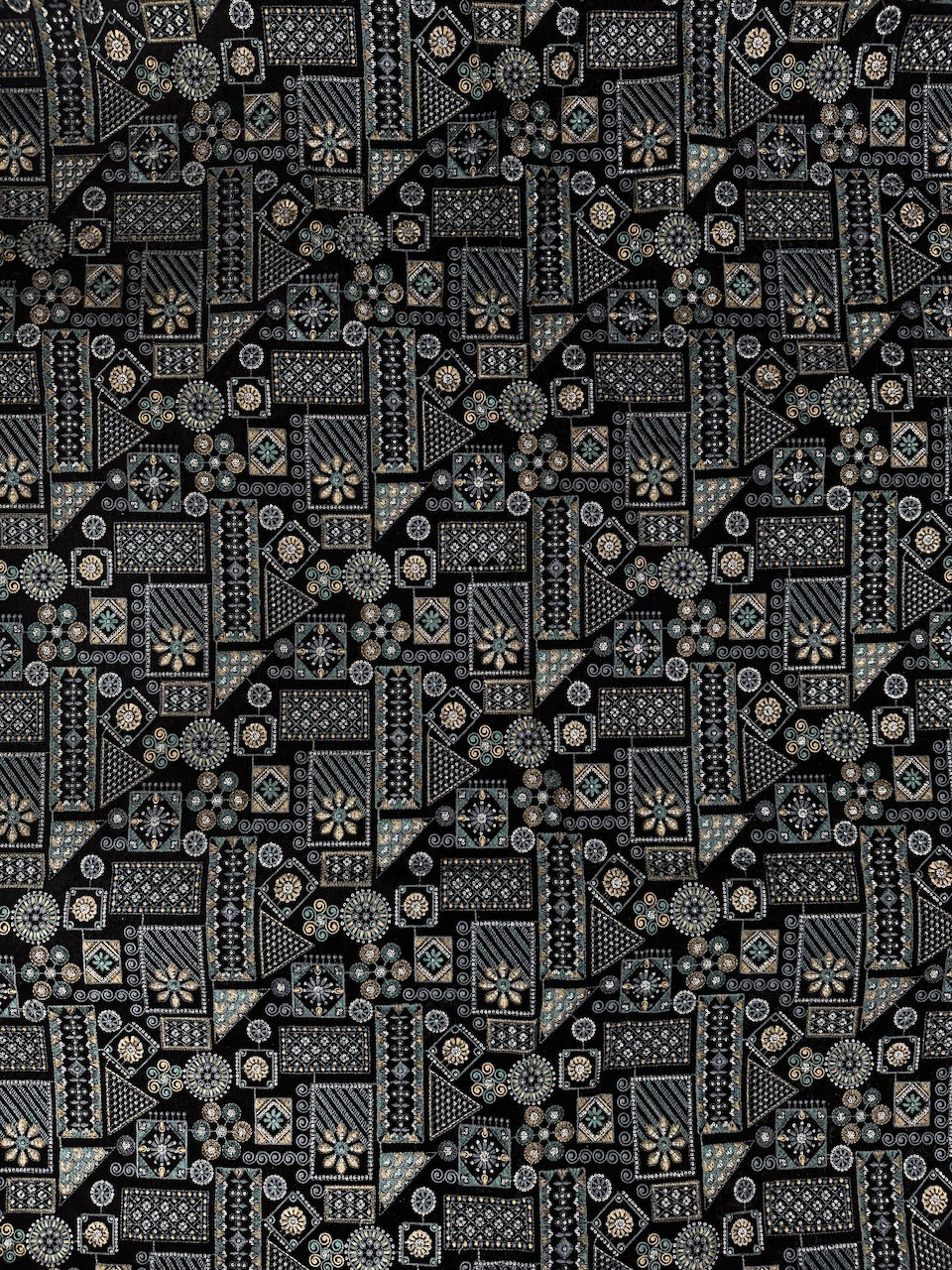 Black Velvet Multi-Threads & Sequins Geometric Work