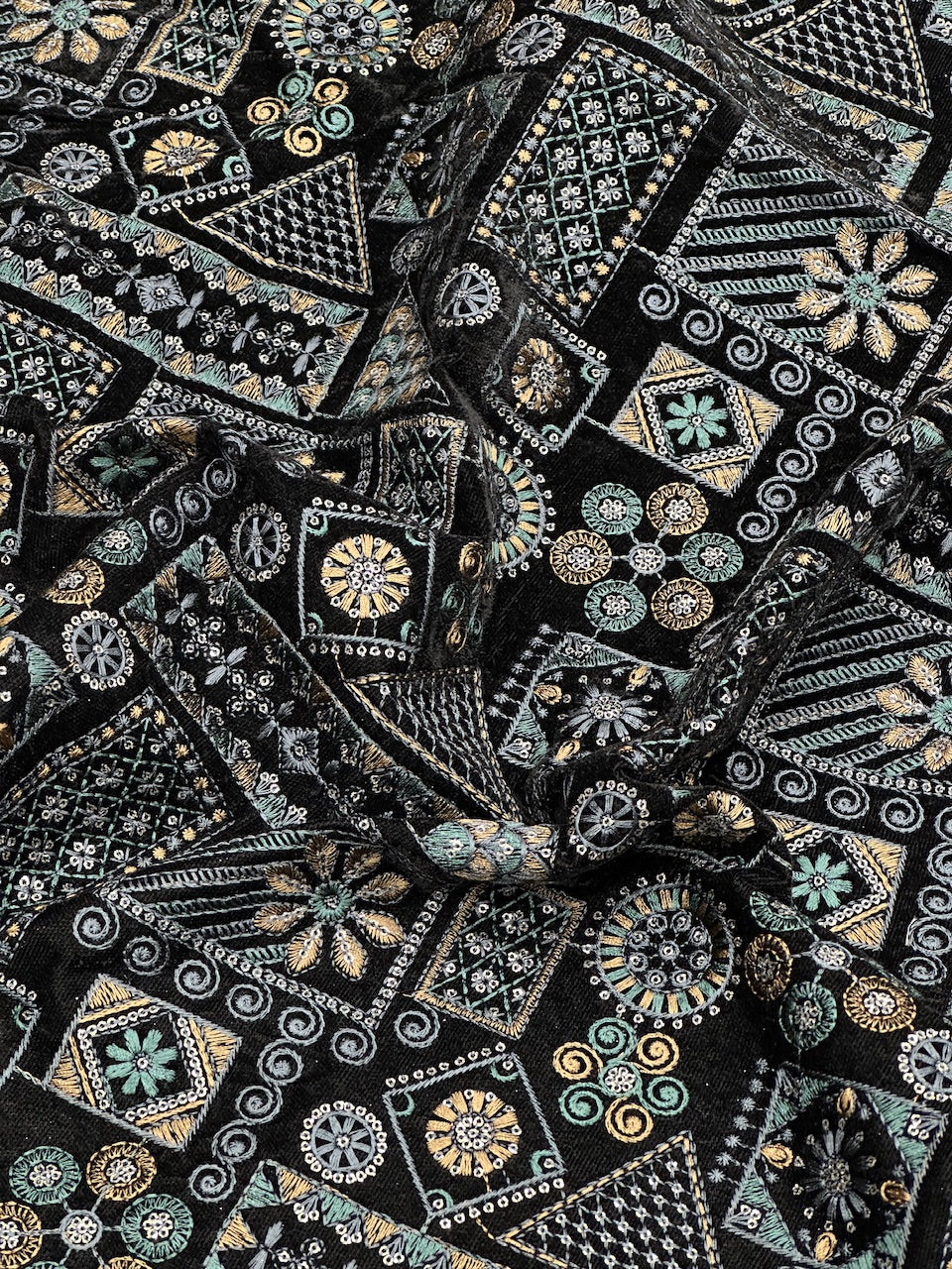 Black Velvet Multi-Threads & Sequins Geometric Work