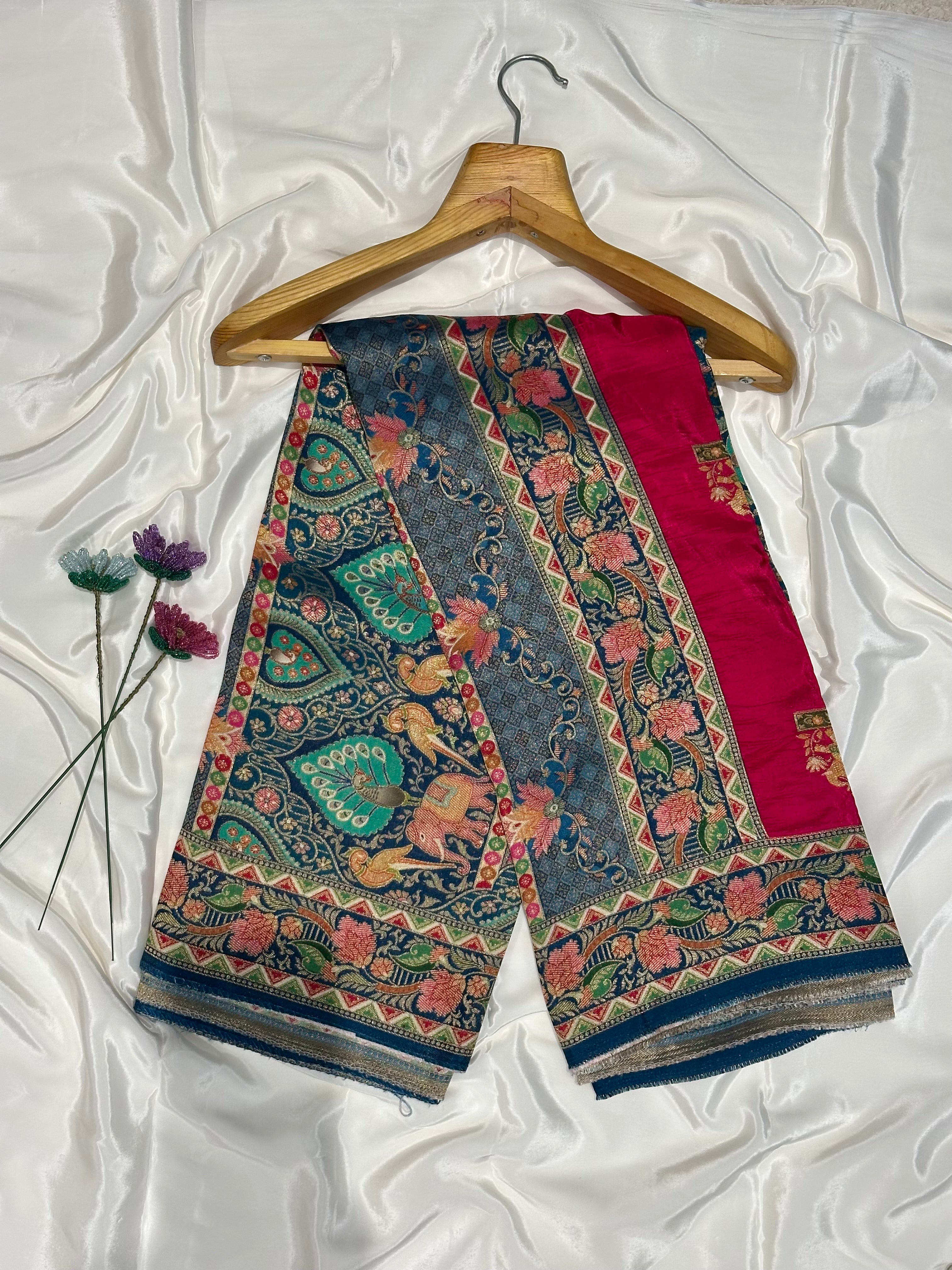 Silk Elephant & Peacock Banarasi Printed Saree