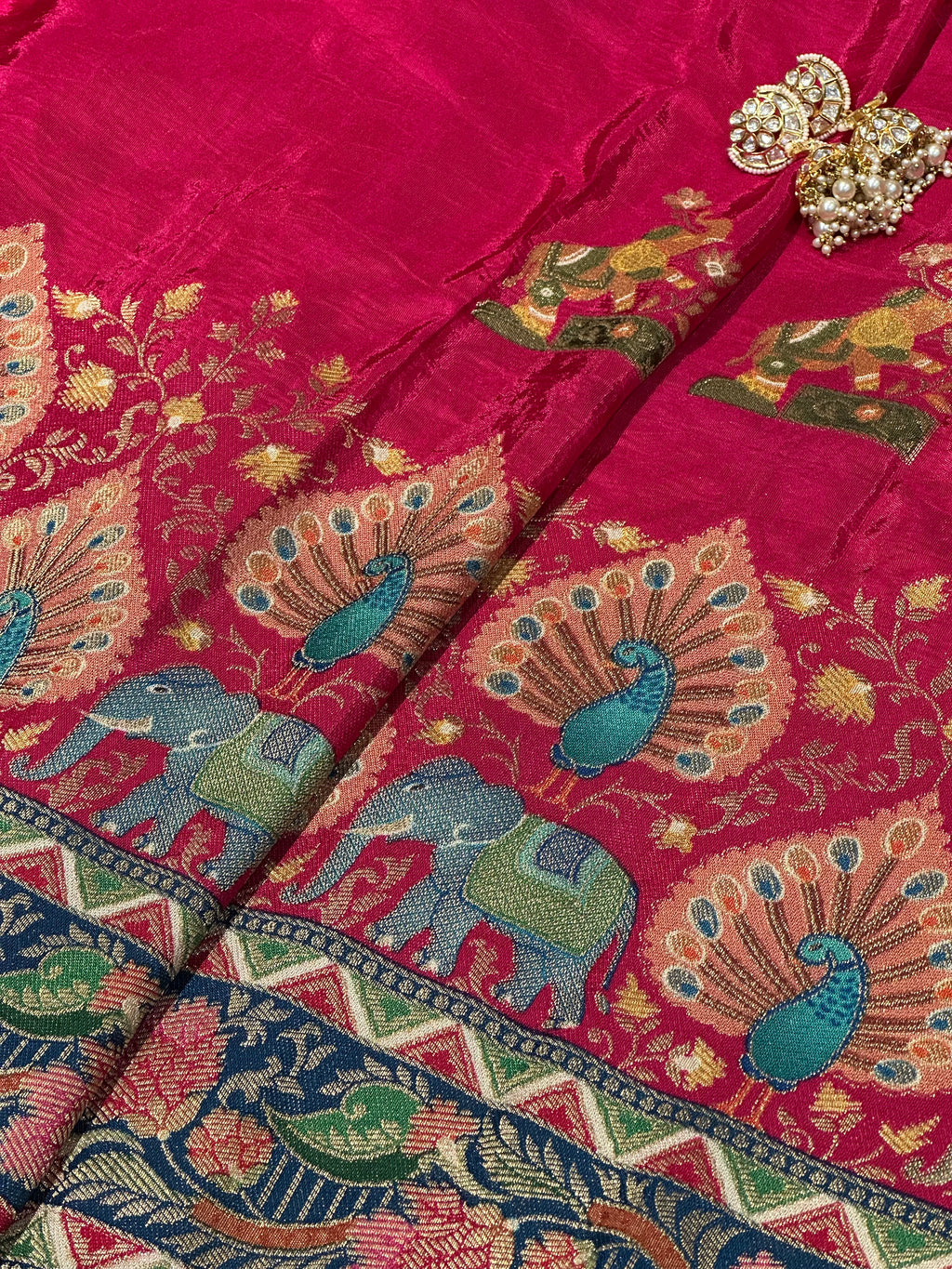 Silk Elephant & Peacock Banarasi Printed Saree