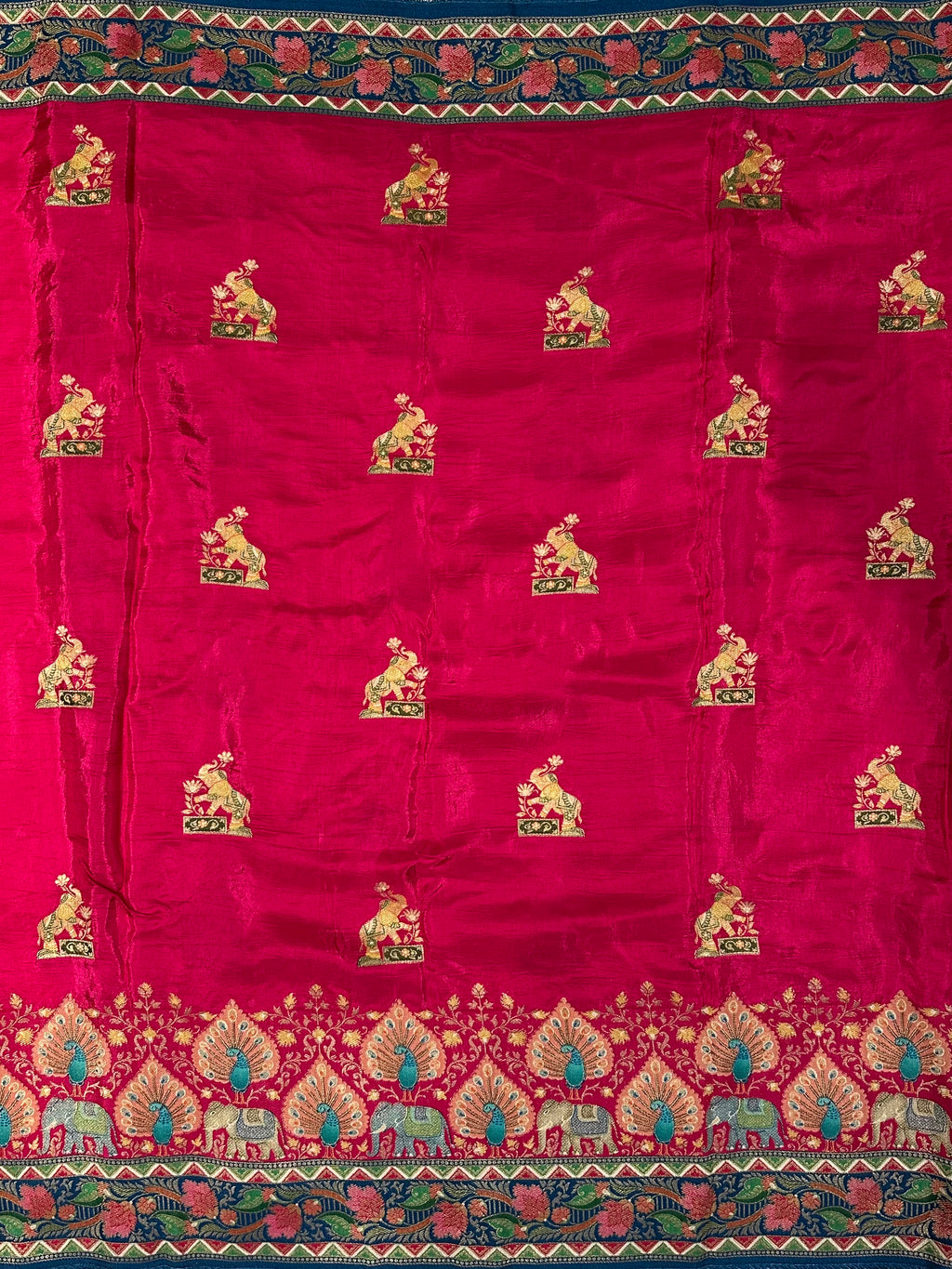 Silk Elephant & Peacock Banarasi Printed Saree