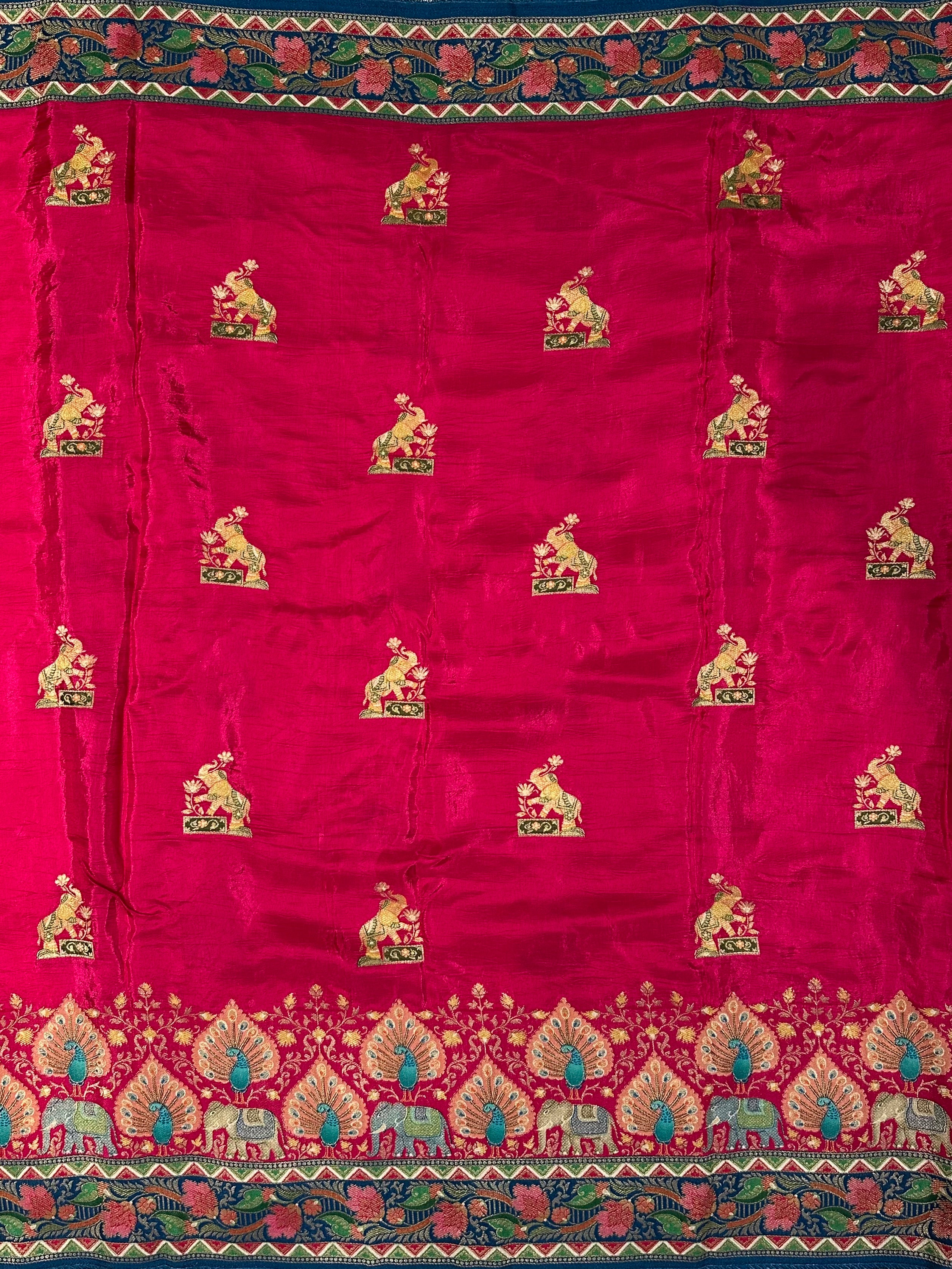 Silk Elephant & Peacock Banarasi Printed Saree
