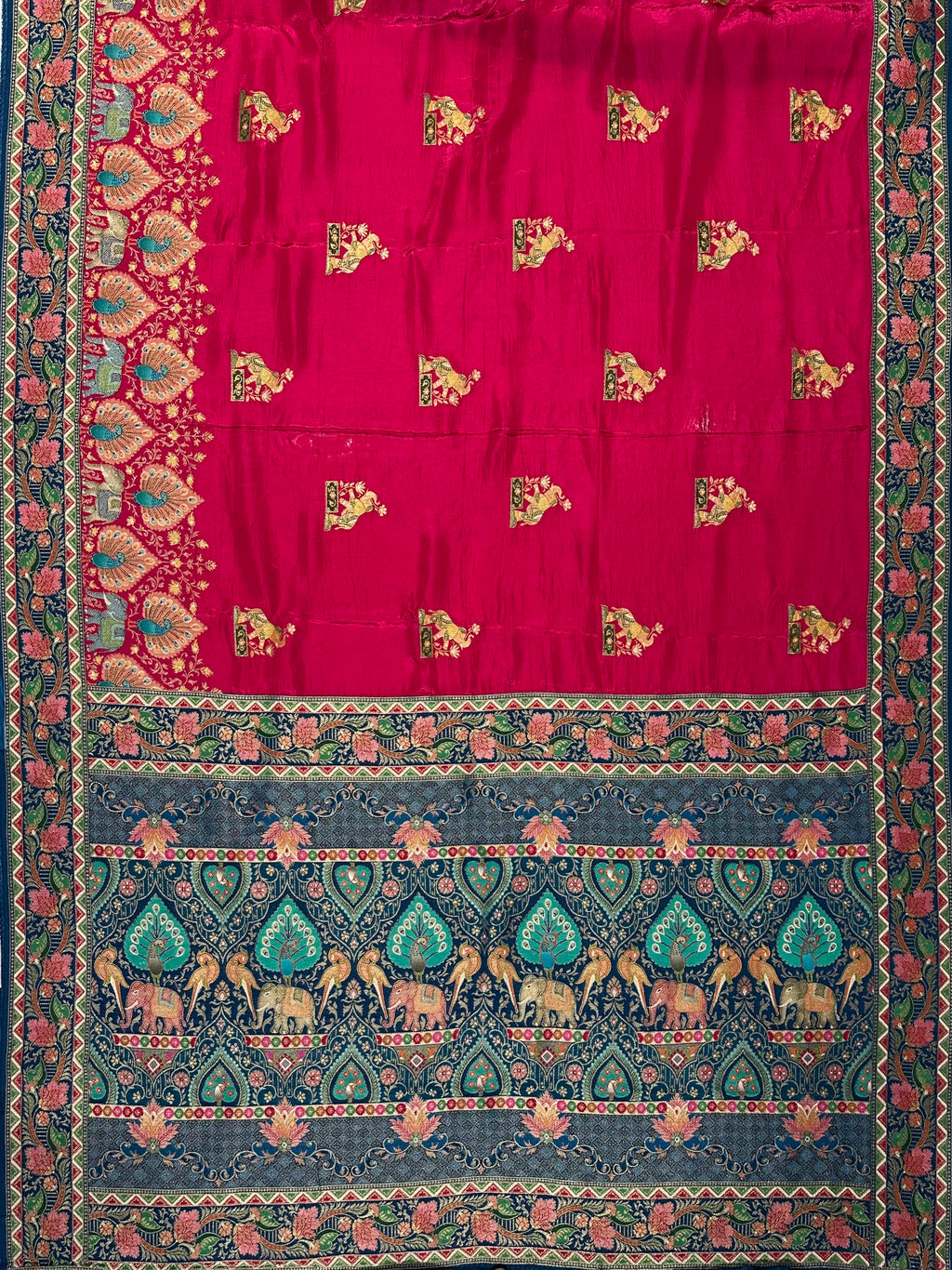 Silk Elephant & Peacock Banarasi Printed Saree