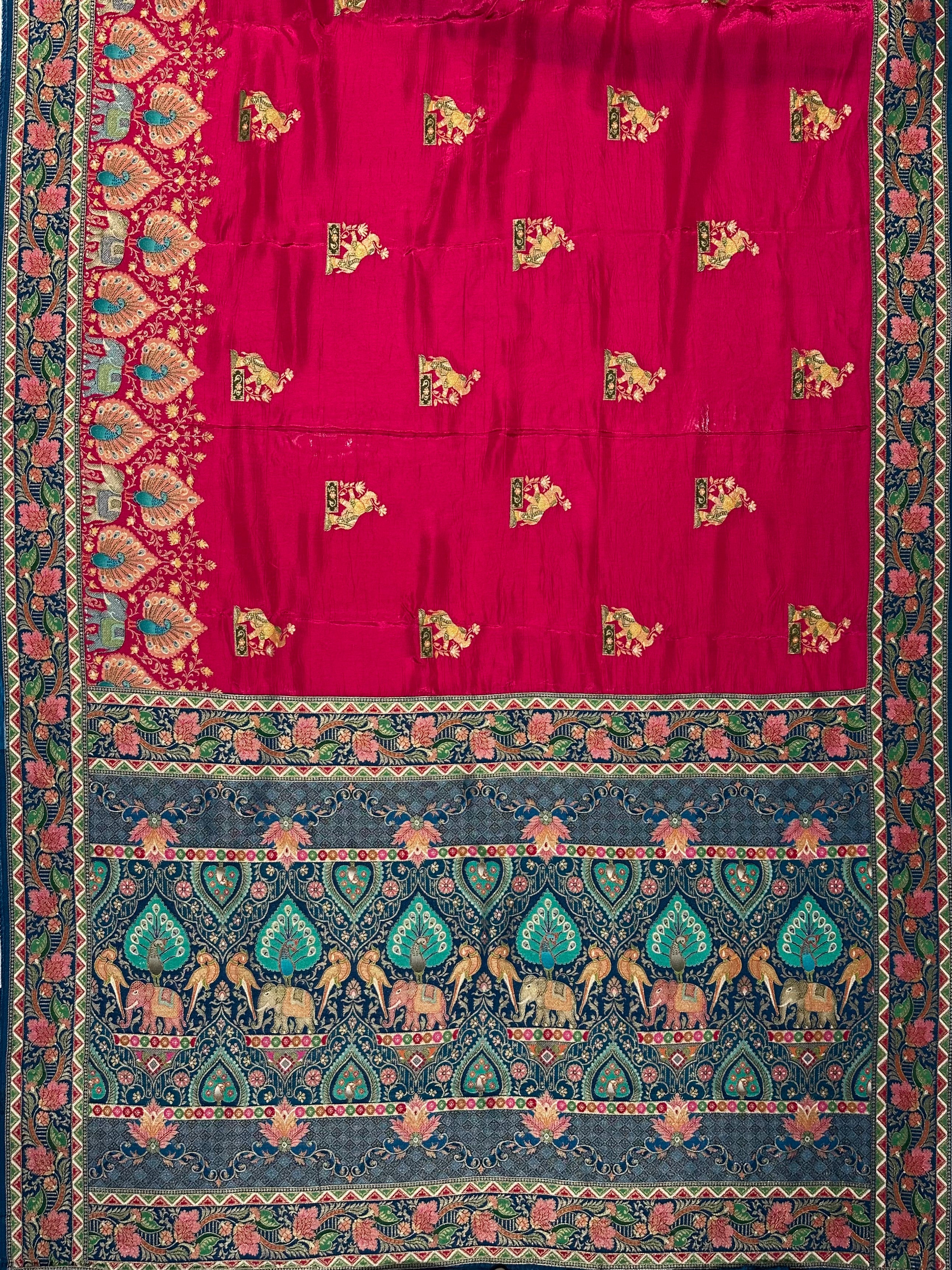 Silk Elephant & Peacock Banarasi Printed Saree
