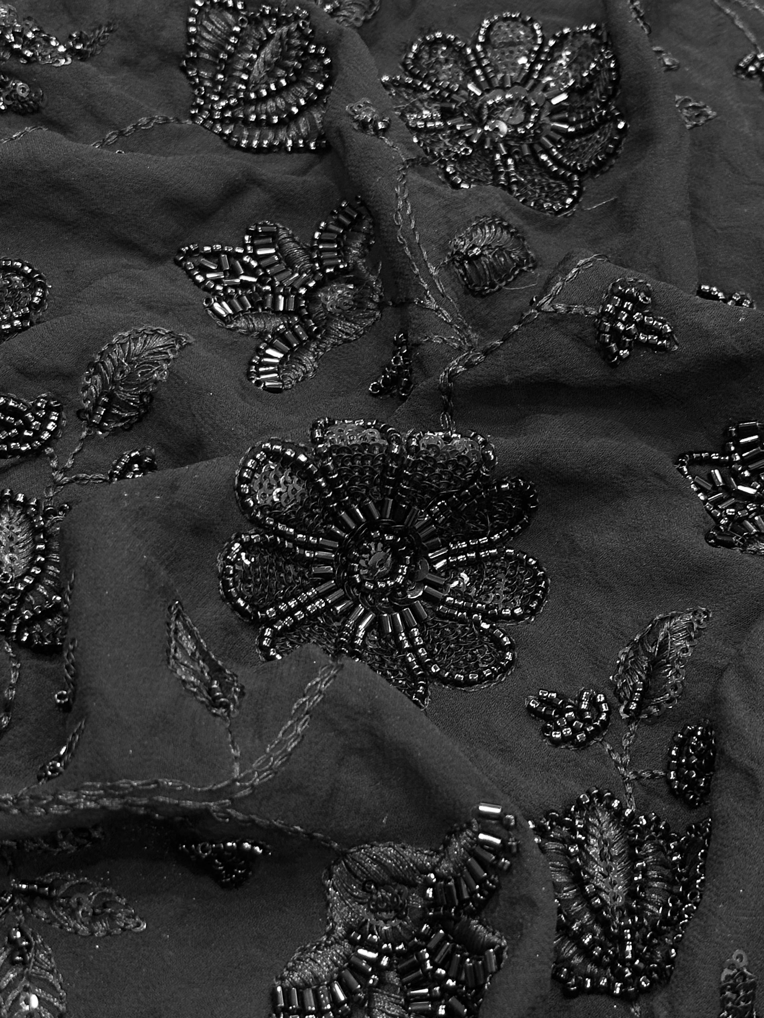 Pure Viscose Georgette Black Cut-Dana Jaal Embroidery
