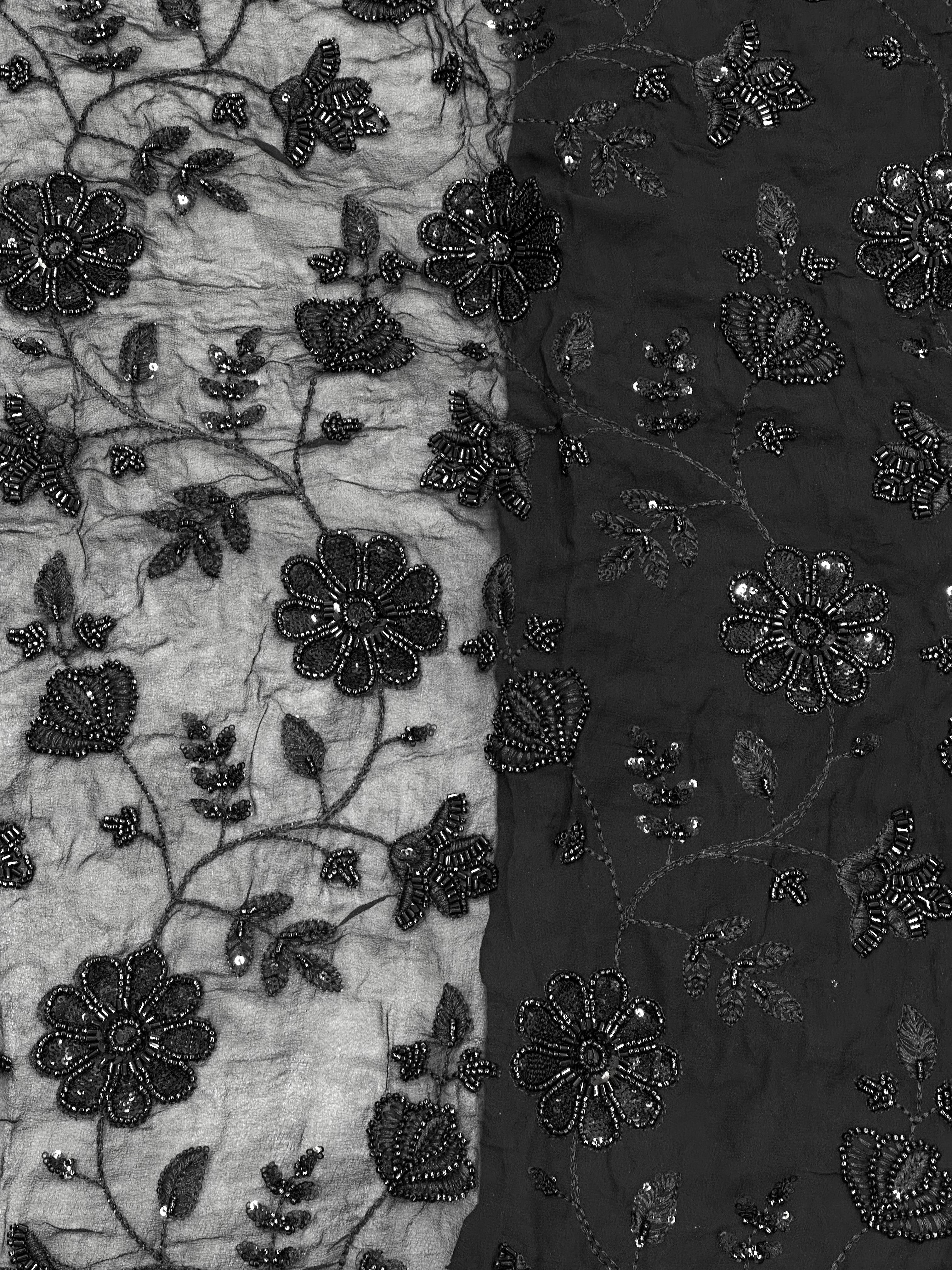 Pure Viscose Georgette Black Cut-Dana Jaal Embroidery 