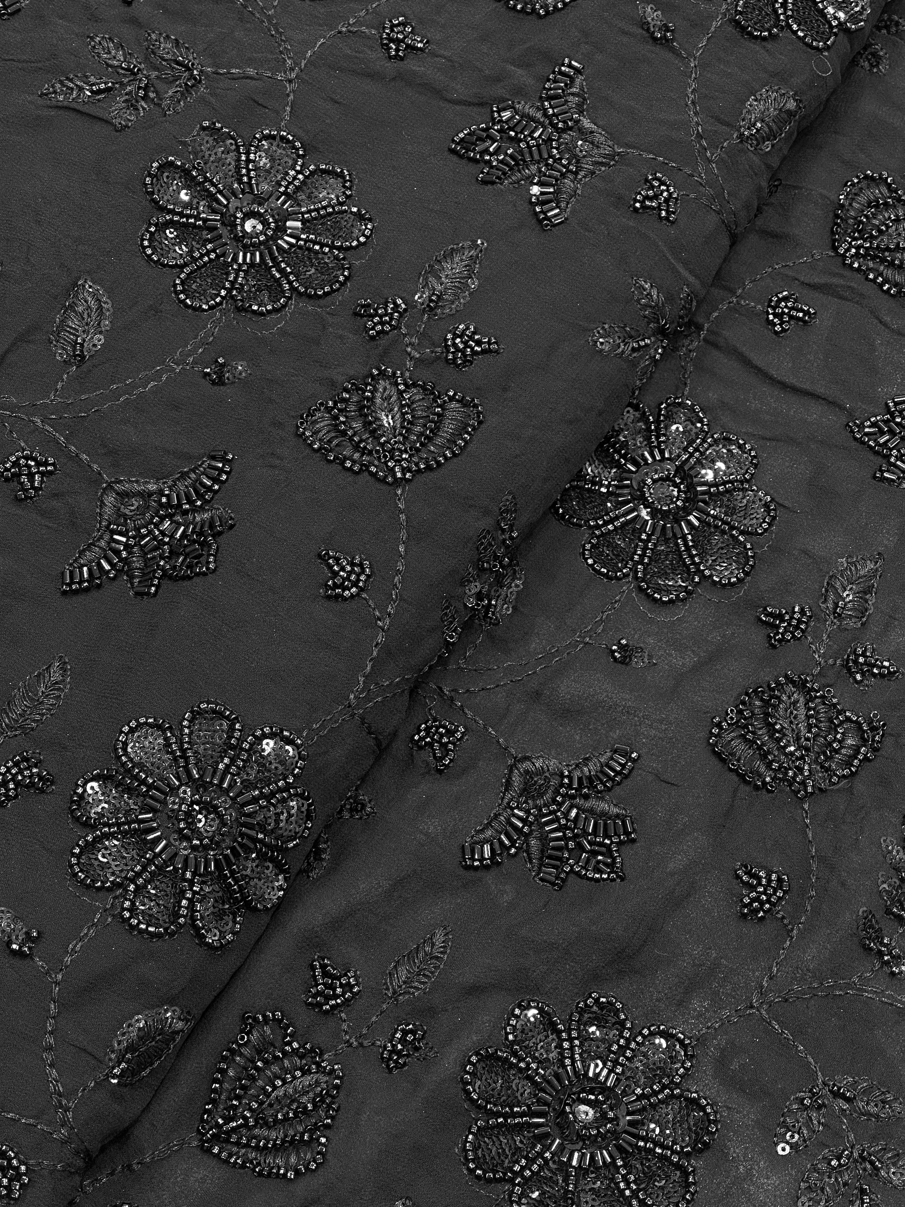 Pure Viscose Georgette Black Cut-Dana Jaal Embroidery