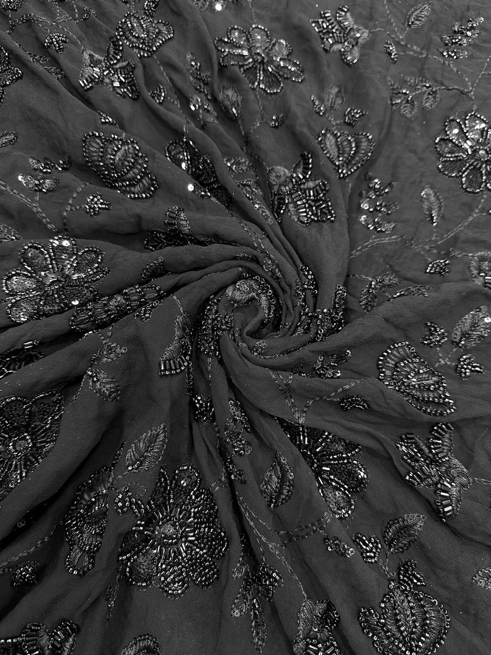 Pure Viscose Georgette Black Cut-Dana Jaal Embroidery 