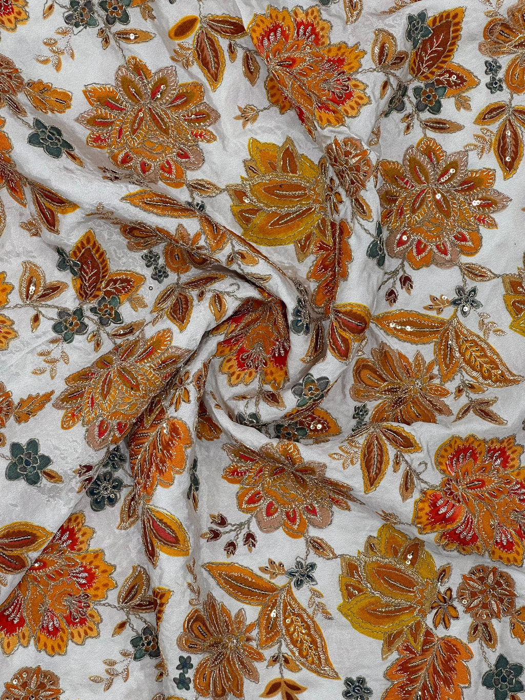 Soft Natural Crepe Floral Placement Print Mustard