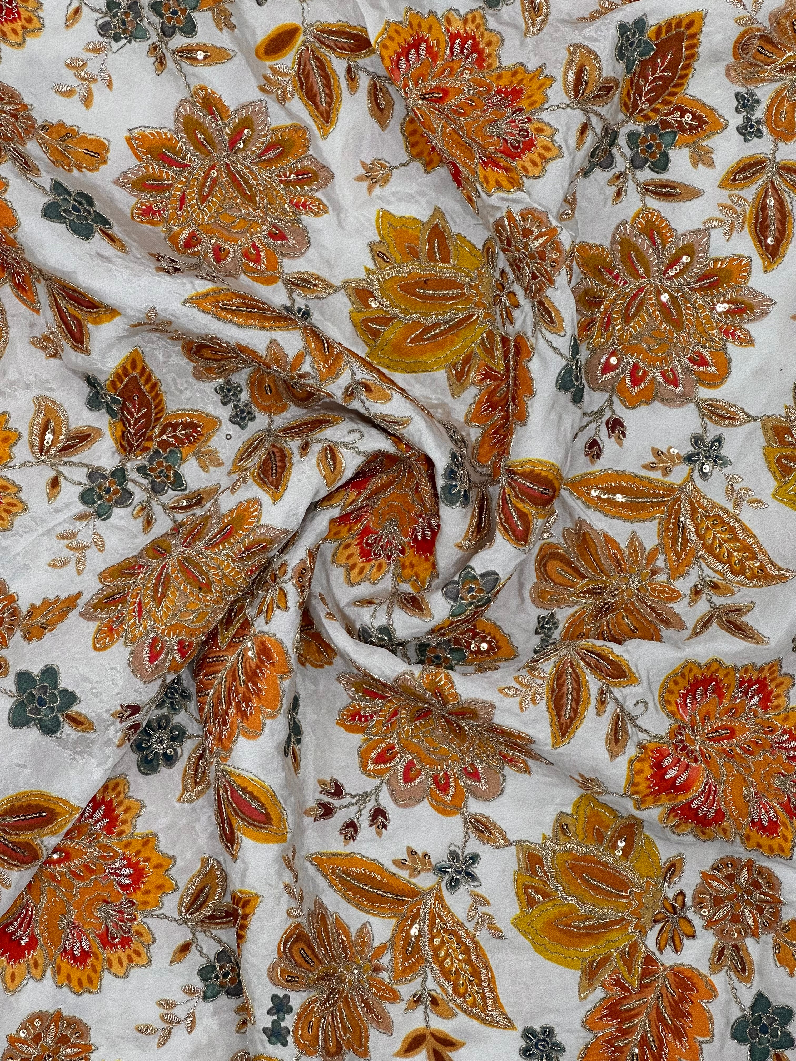 Soft Natural Crepe Floral Placement Print Mustard