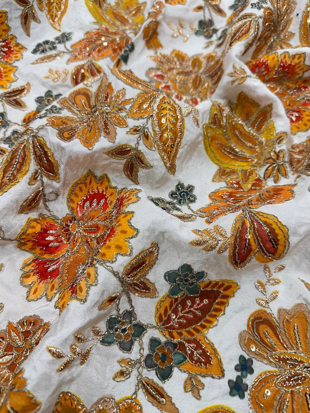 Soft Natural Crepe Floral Placement Print Mustard