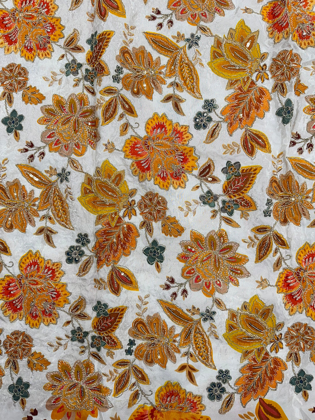 Soft Natural Crepe Floral Placement Print Mustard