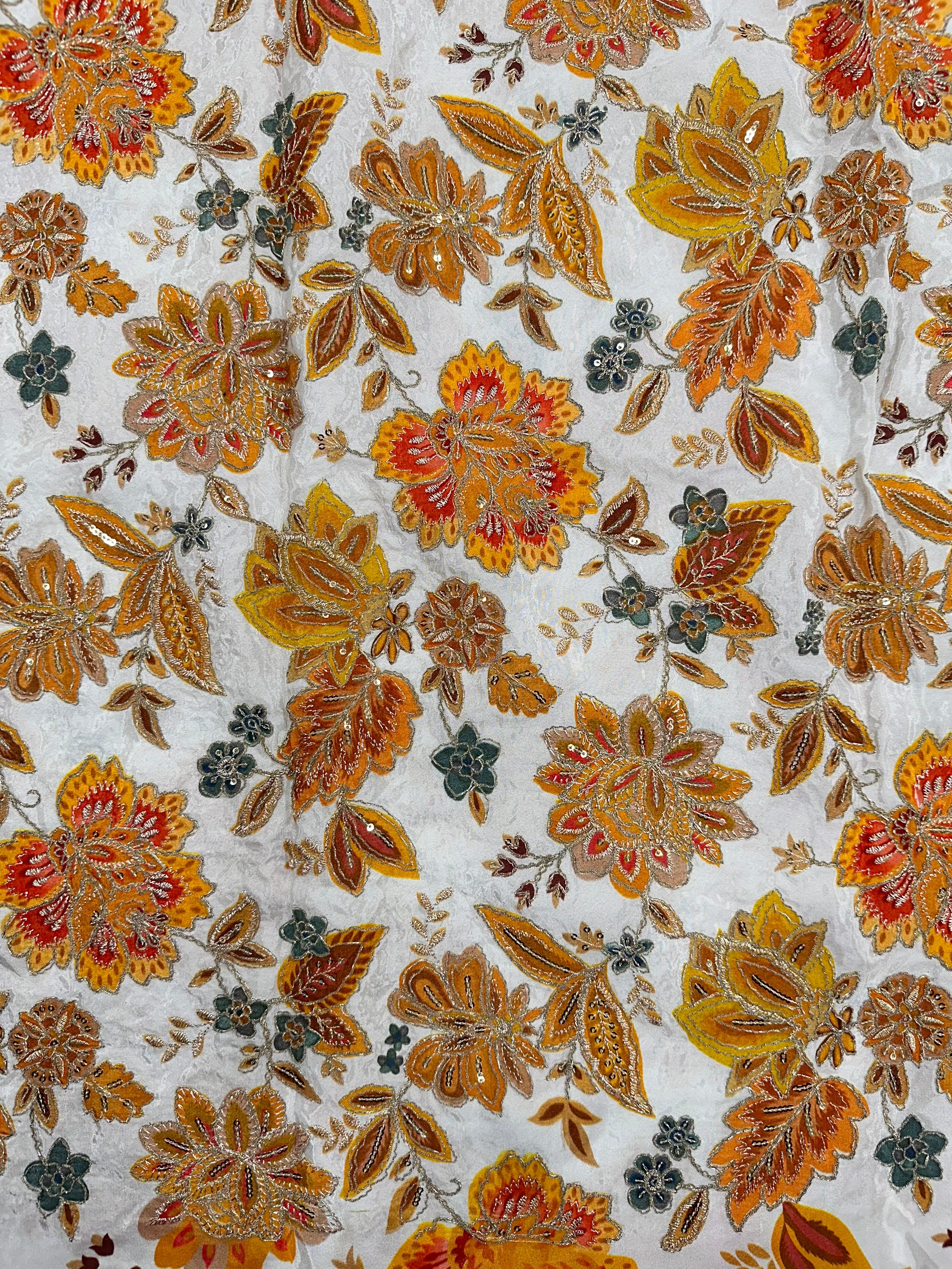 Soft Natural Crepe Floral Placement Print Mustard