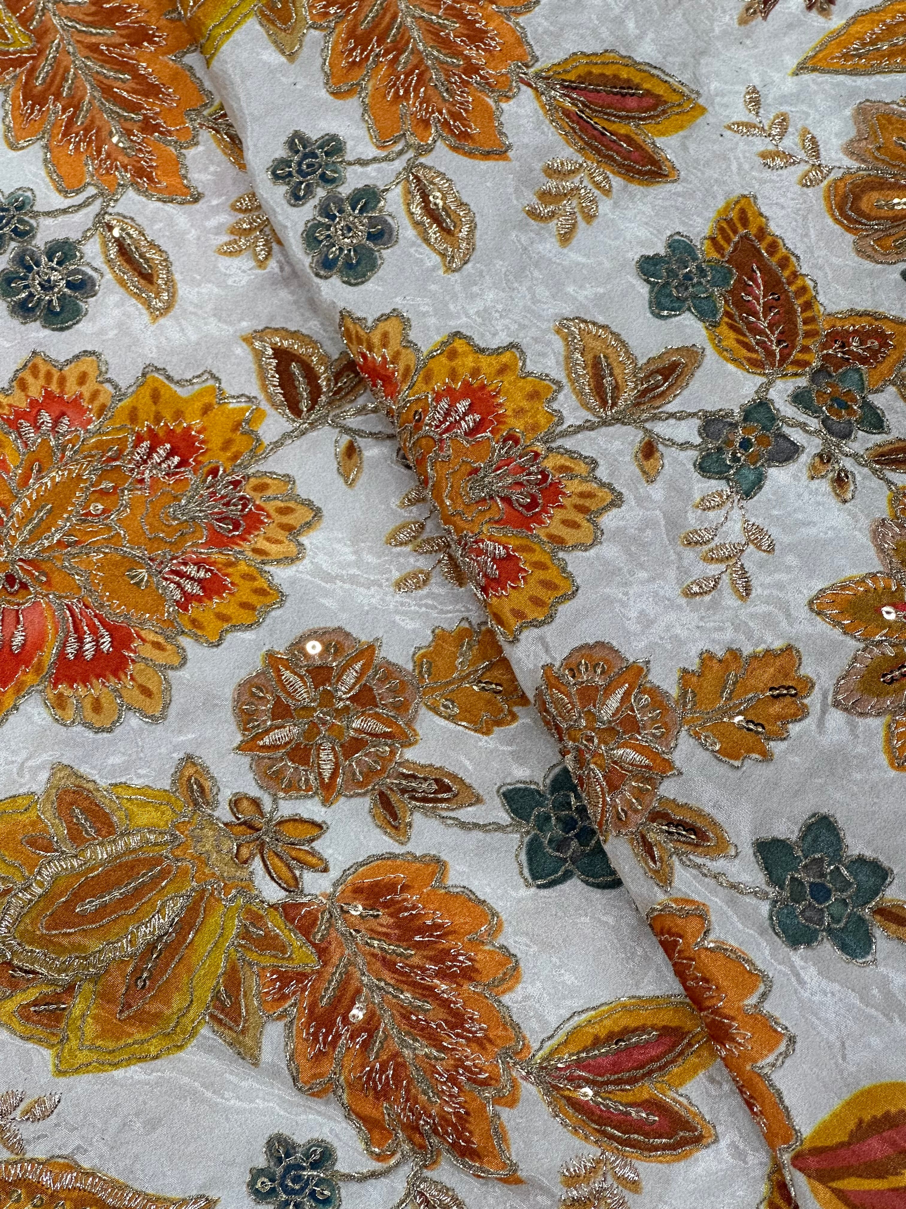 Soft Natural Crepe Floral Placement Print Mustard