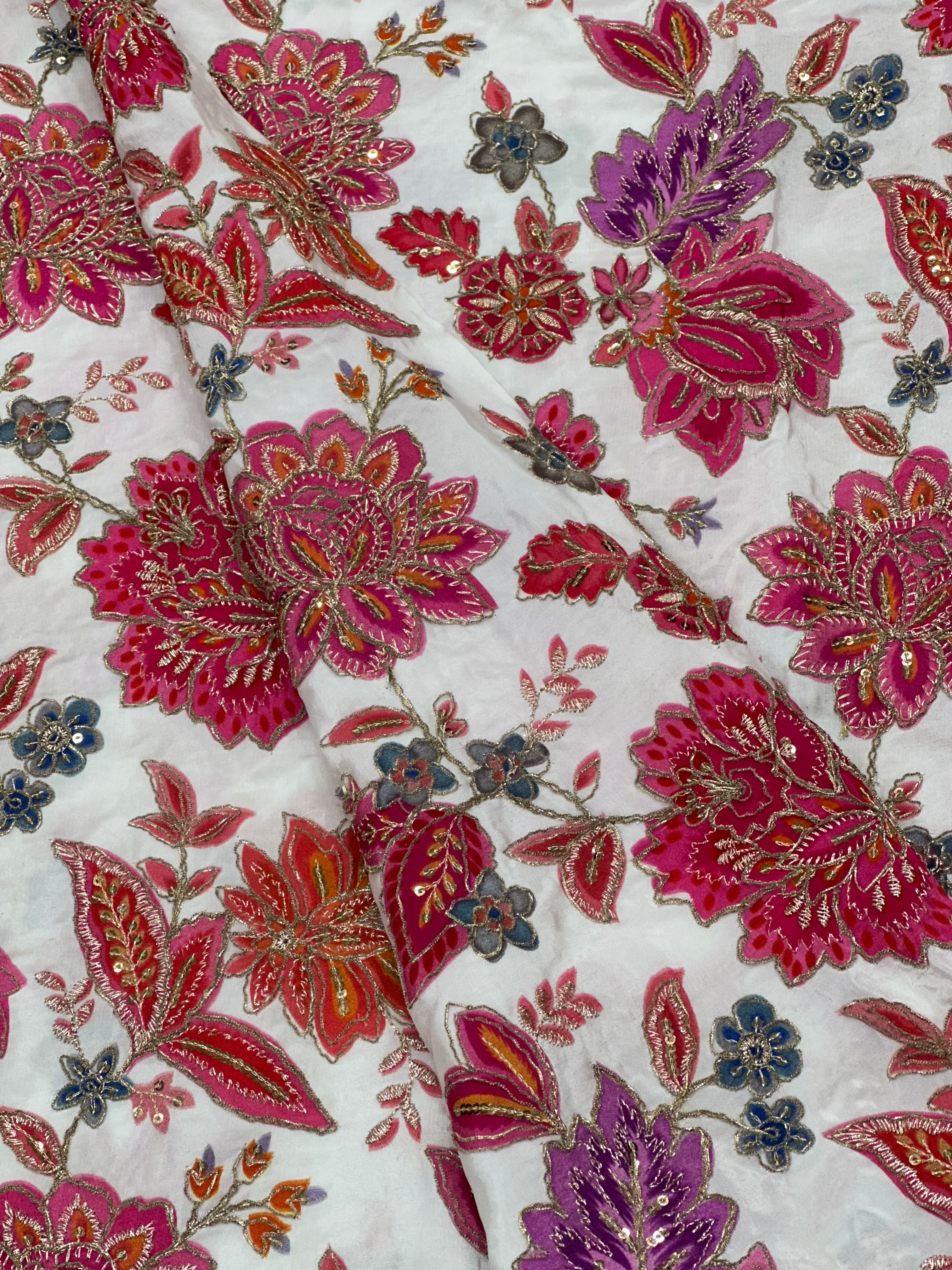 Soft Natural Crepe Floral Placement Print Raani Pink