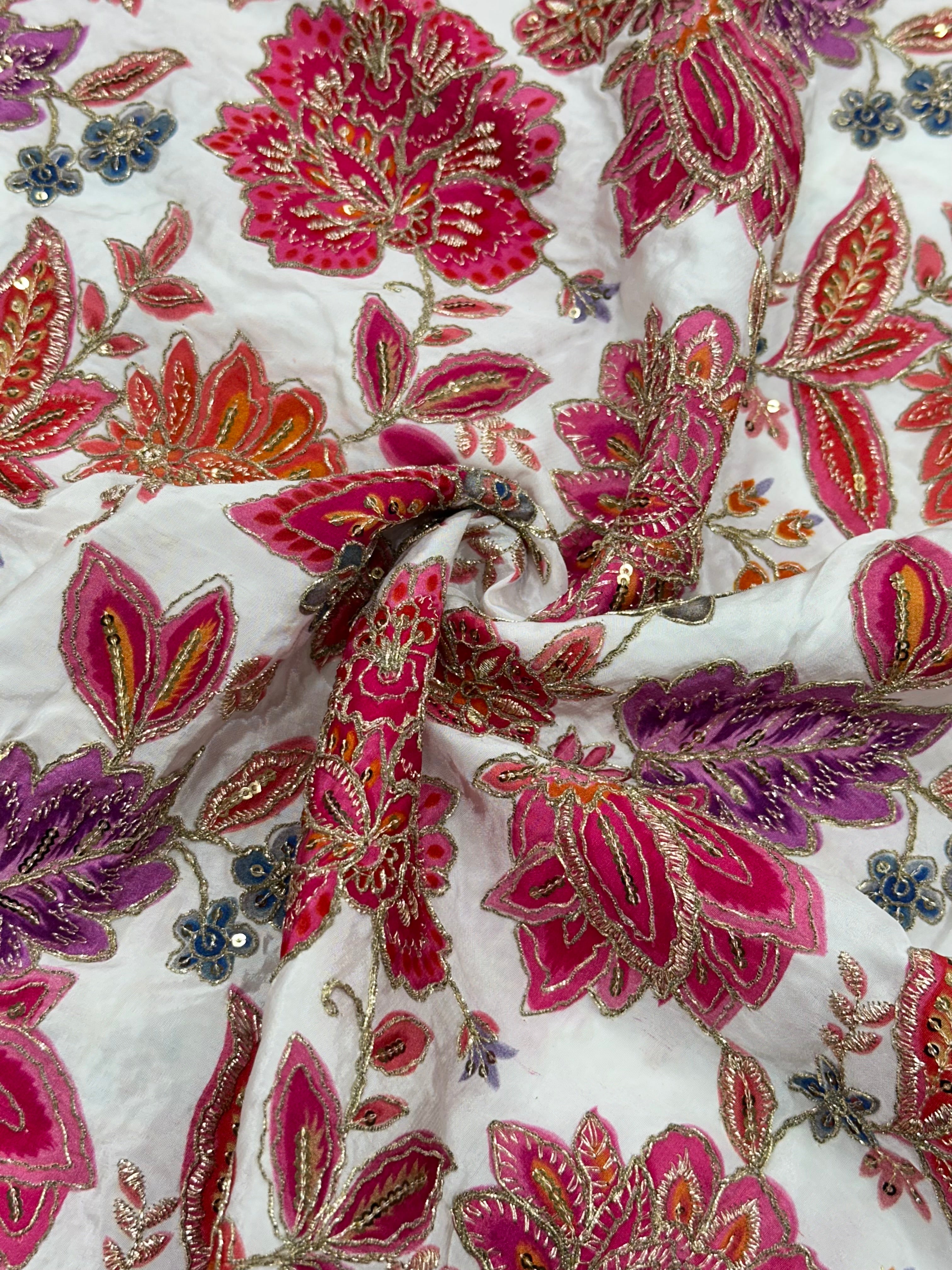 Soft Natural Crepe Floral Placement Print Raani Pink
