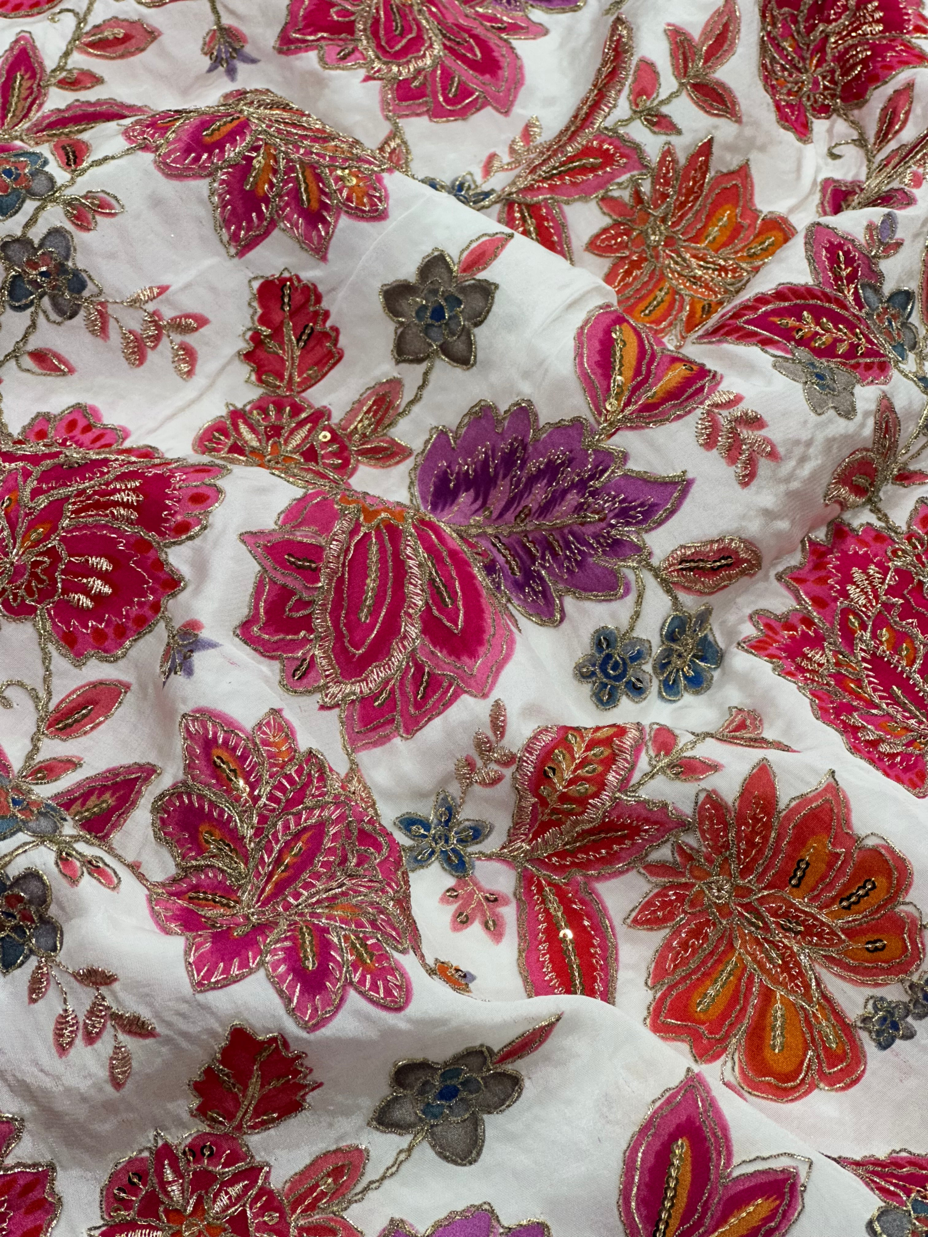 Soft Natural Crepe Floral Placement Print Raani Pink