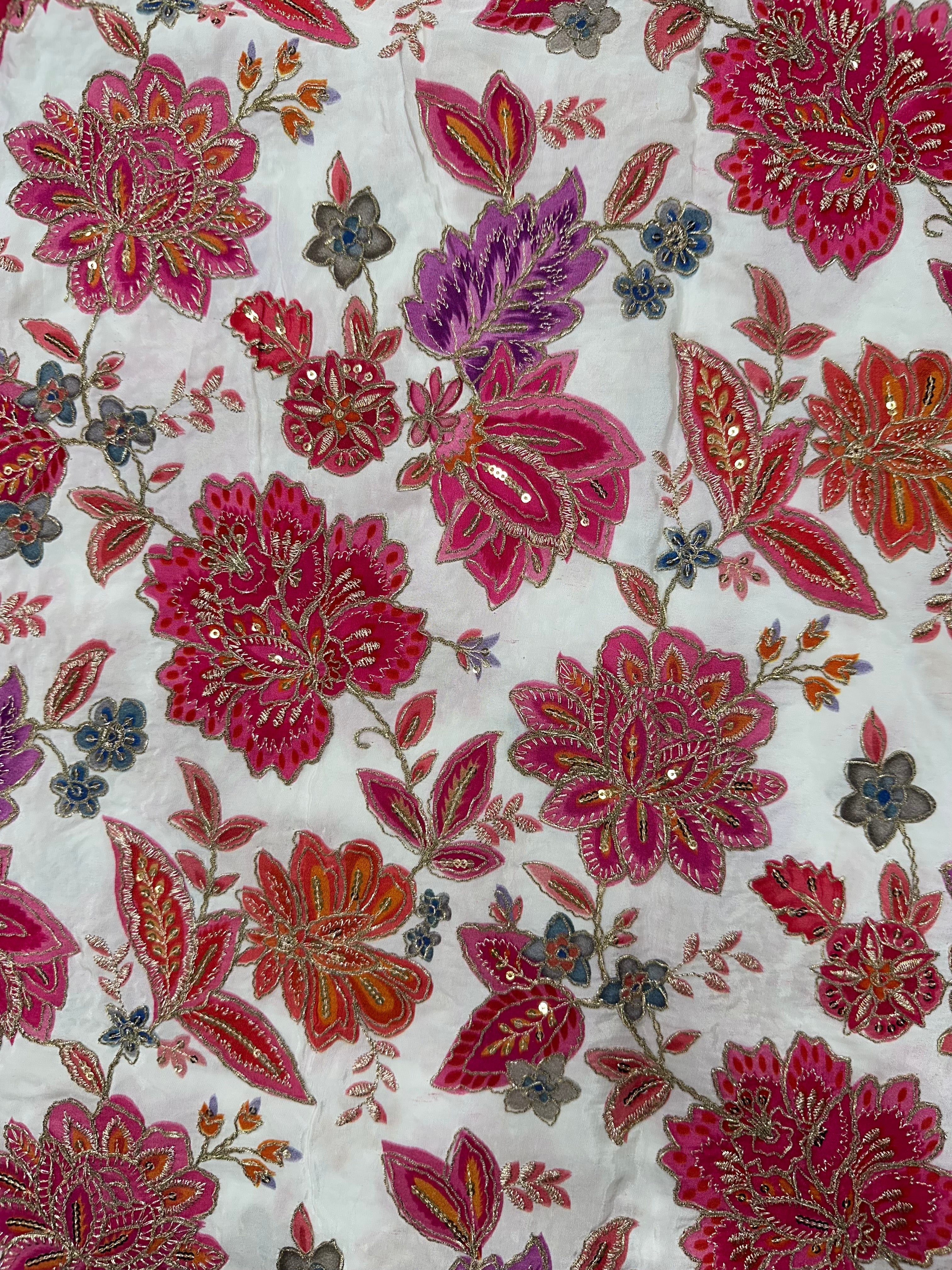 Soft Natural Crepe Floral Placement Print Raani Pink