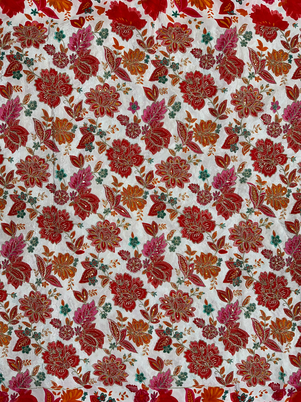 Soft Natural Crepe Floral Placement Print Red