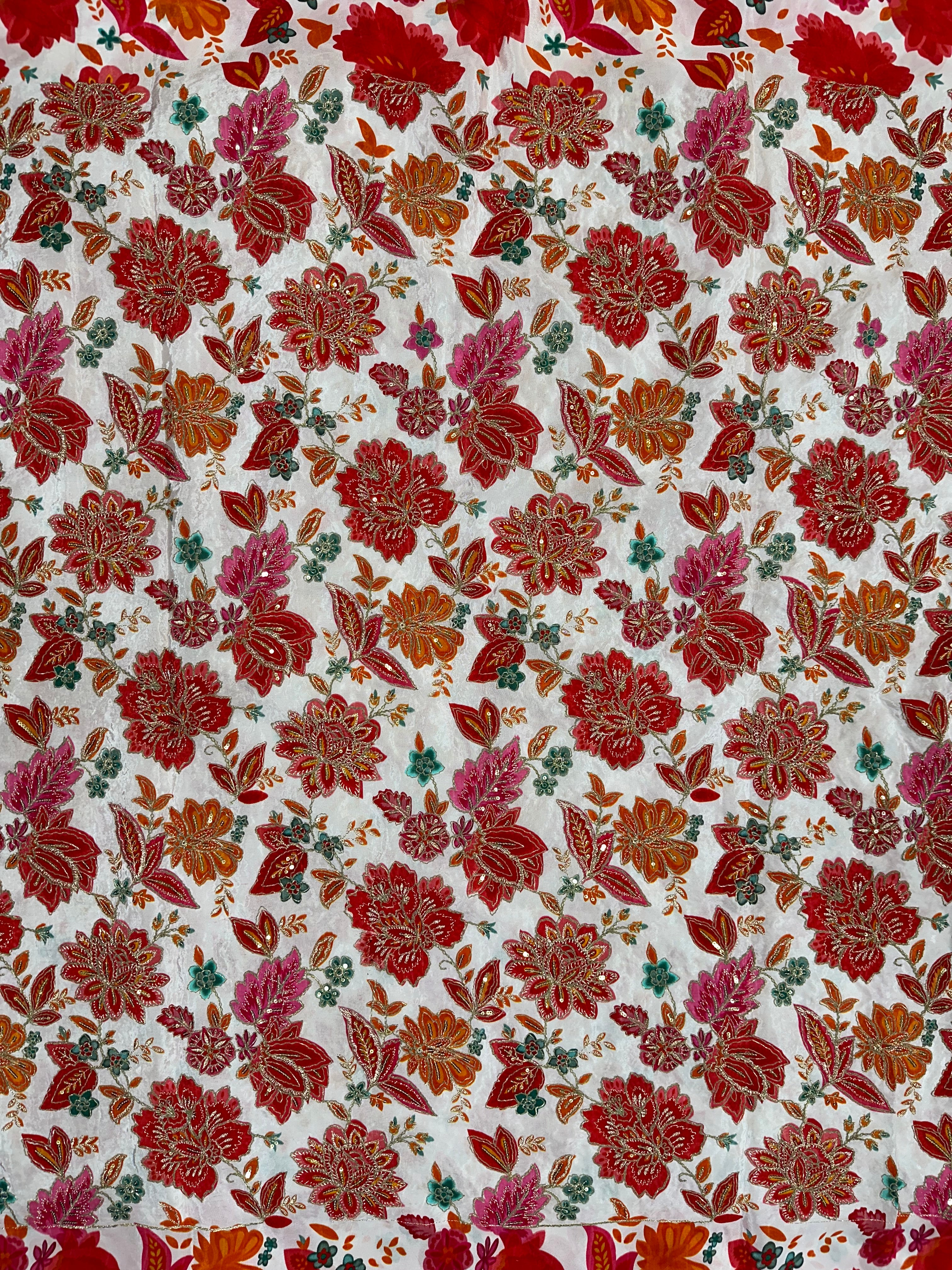 Soft Natural Crepe Floral Placement Print Red