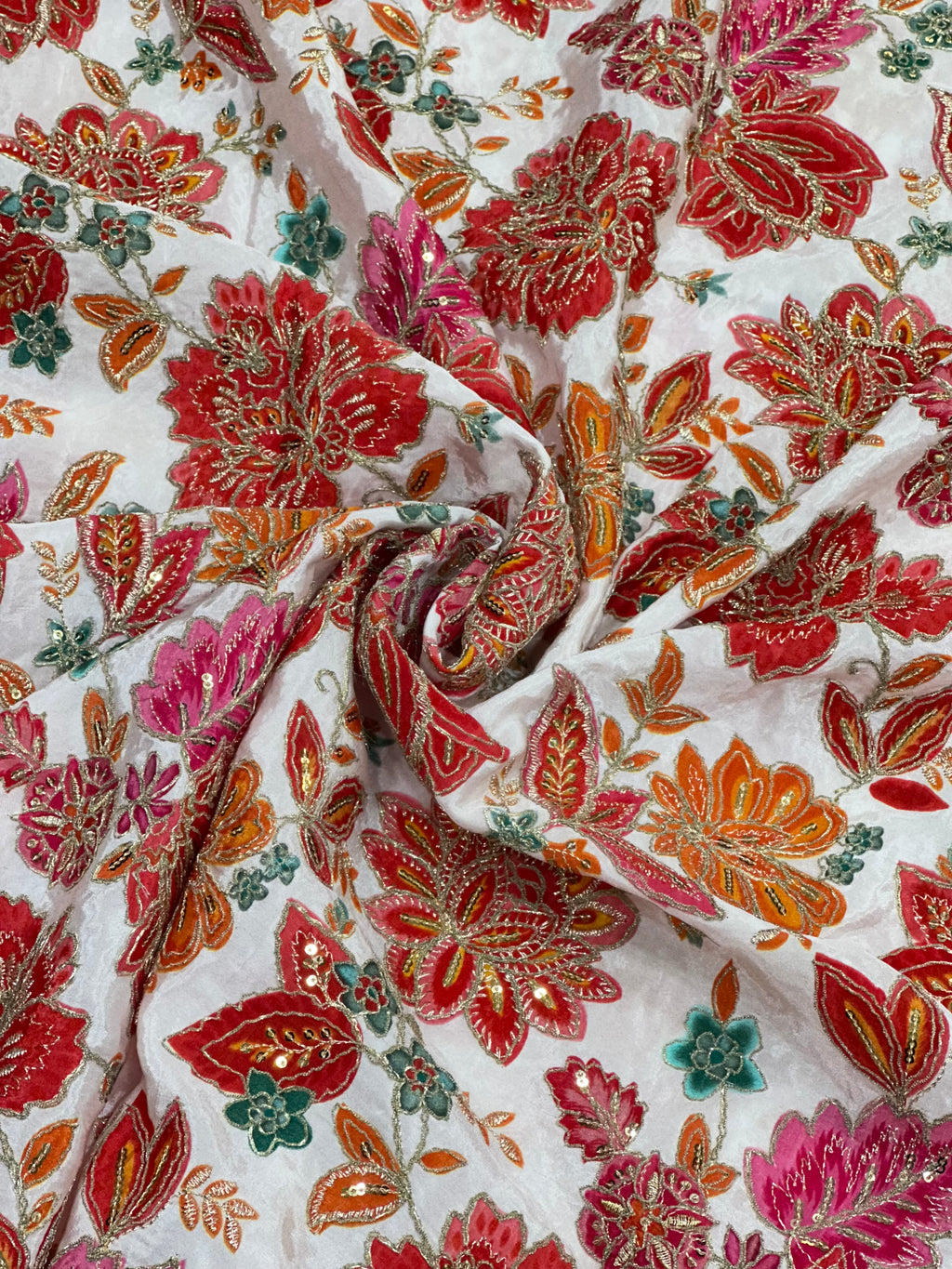 Soft Natural Crepe Floral Placement Print