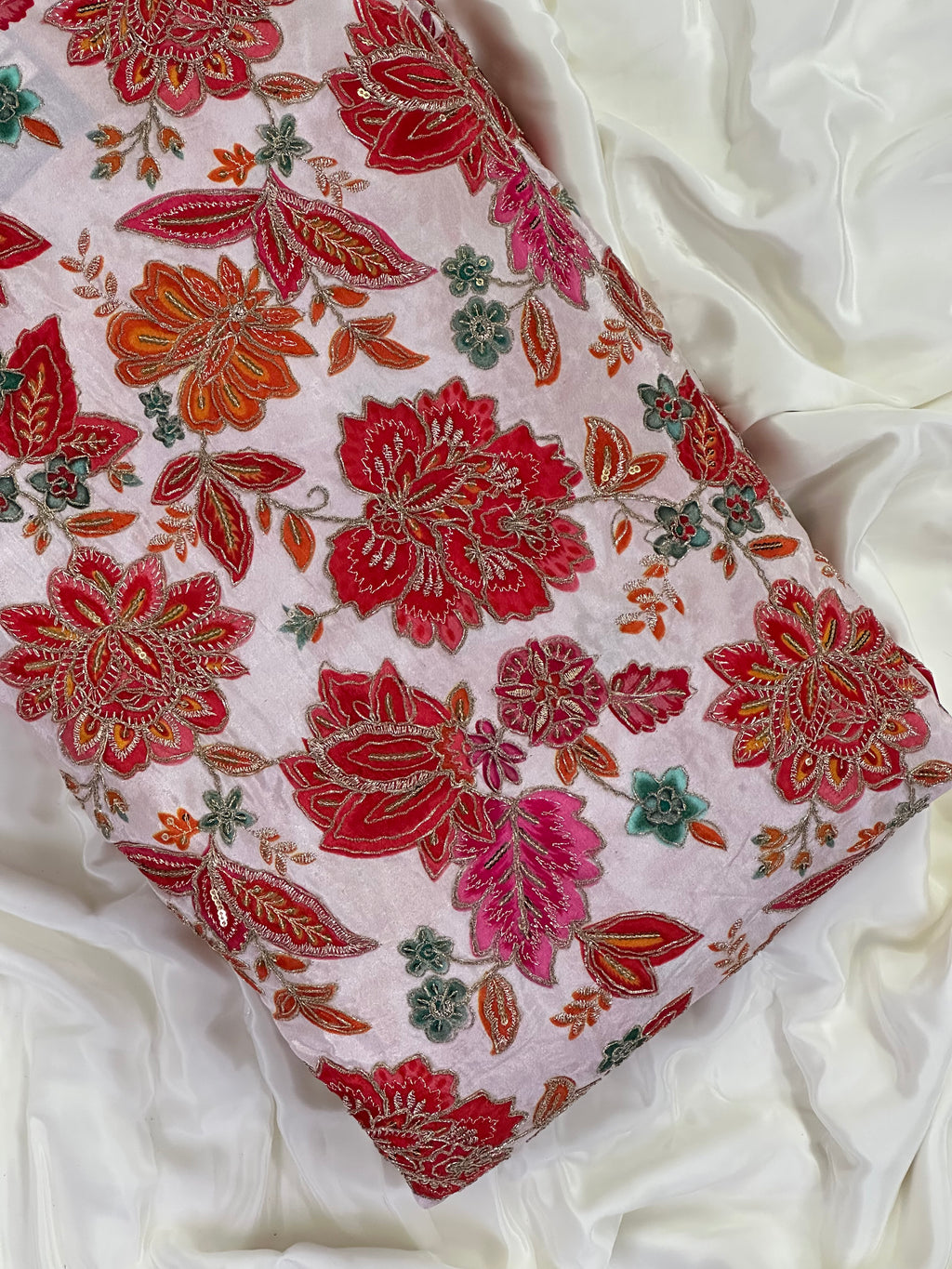 Soft Natural Crepe Floral Placement Print Red