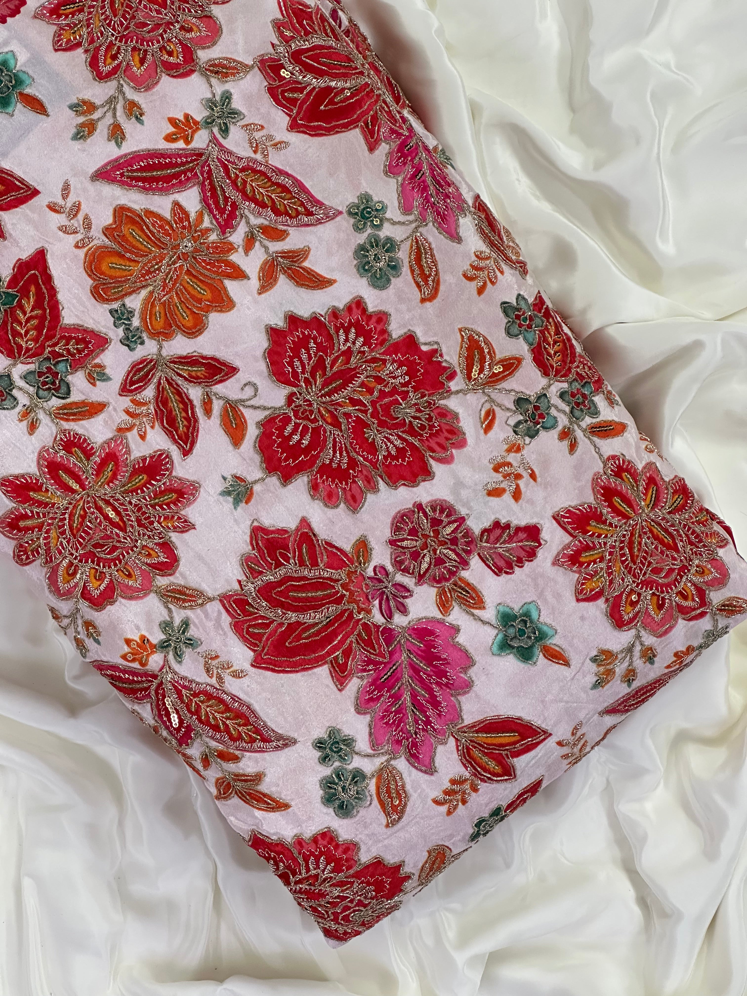 Soft Natural Crepe Floral Placement Print Red