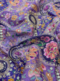 Soft Natural Crepe Paisley Placement Print in Purple Colour