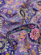Soft Natural Crepe Paisley Placement Print in Purple Colour