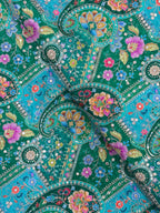 Soft Natural Crepe Paisley position Print in Raama Green Colour