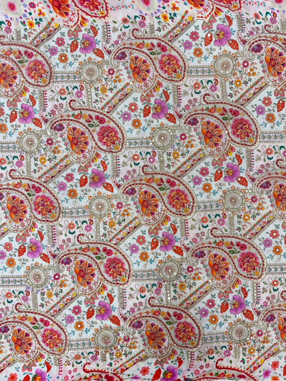 Soft Natural Crepe Paisley Placement Print in White colour