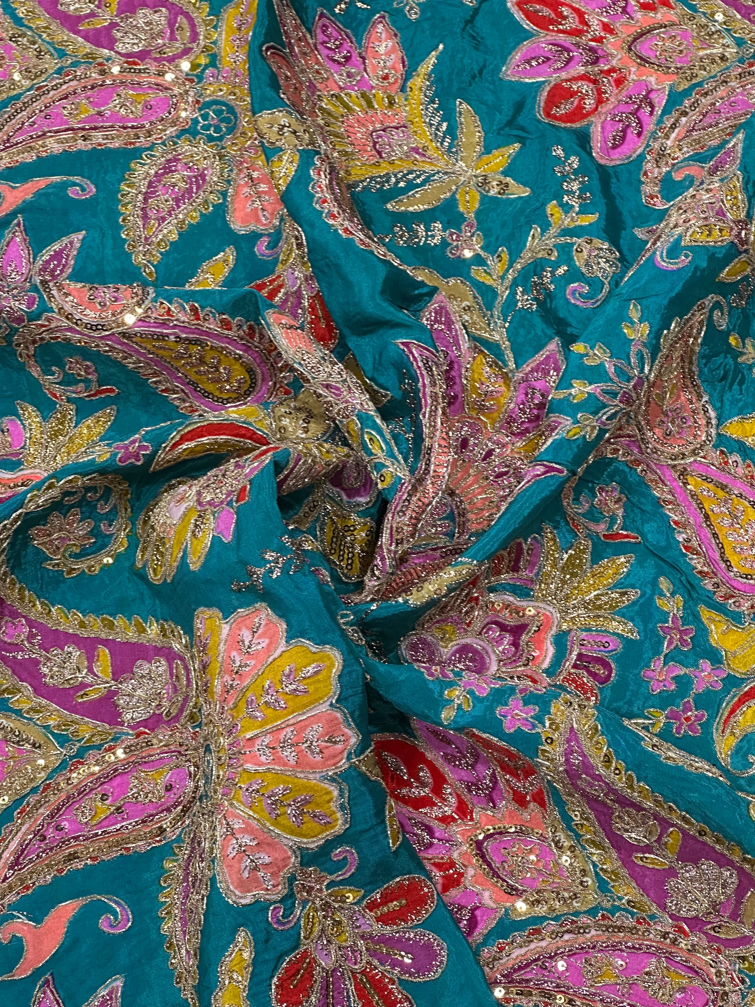 Vibrant Natural Crepe Paisley Position Print Raama Blue