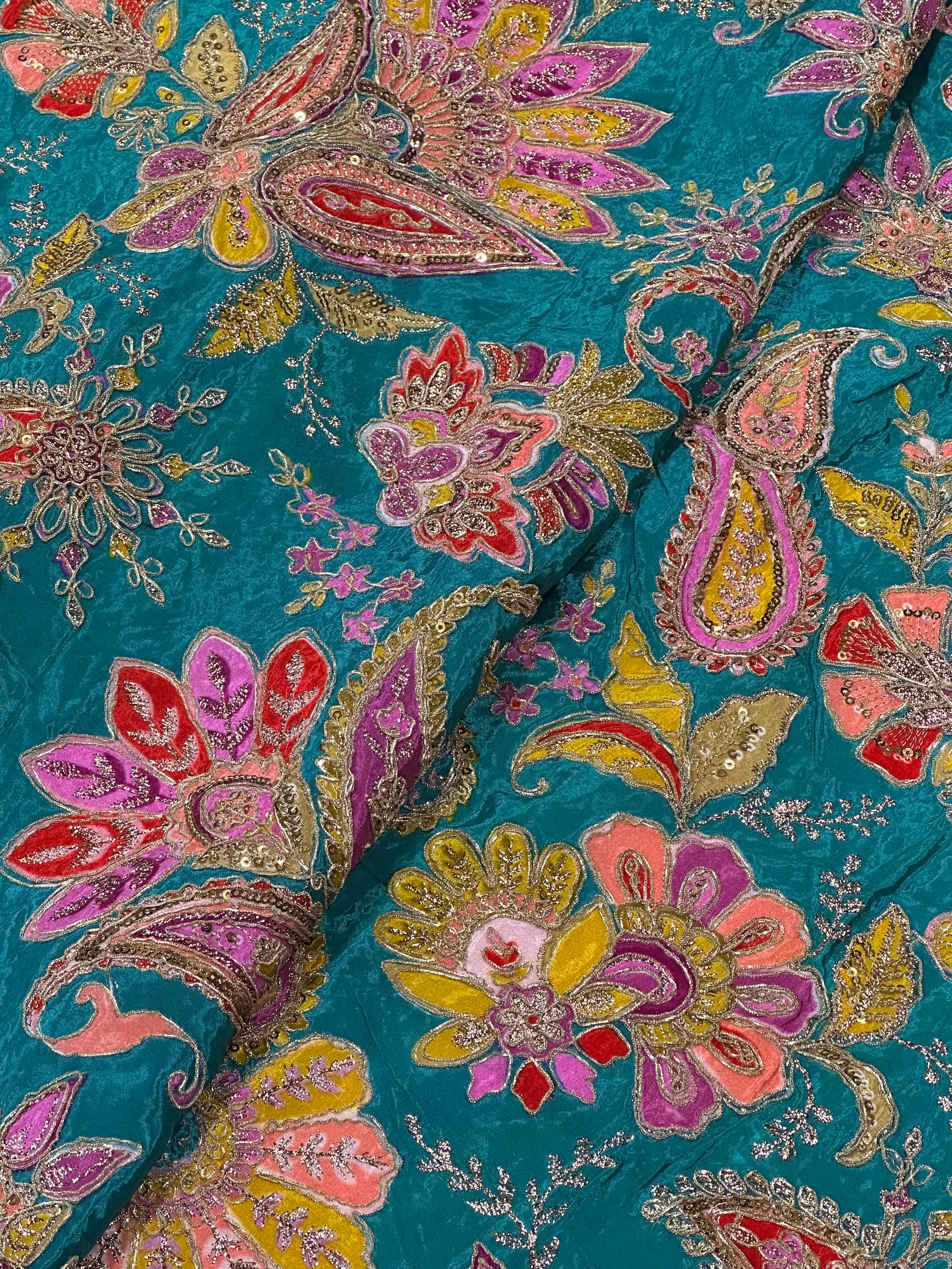 Vibrant Natural Crepe Paisley Position Print Raama Blue