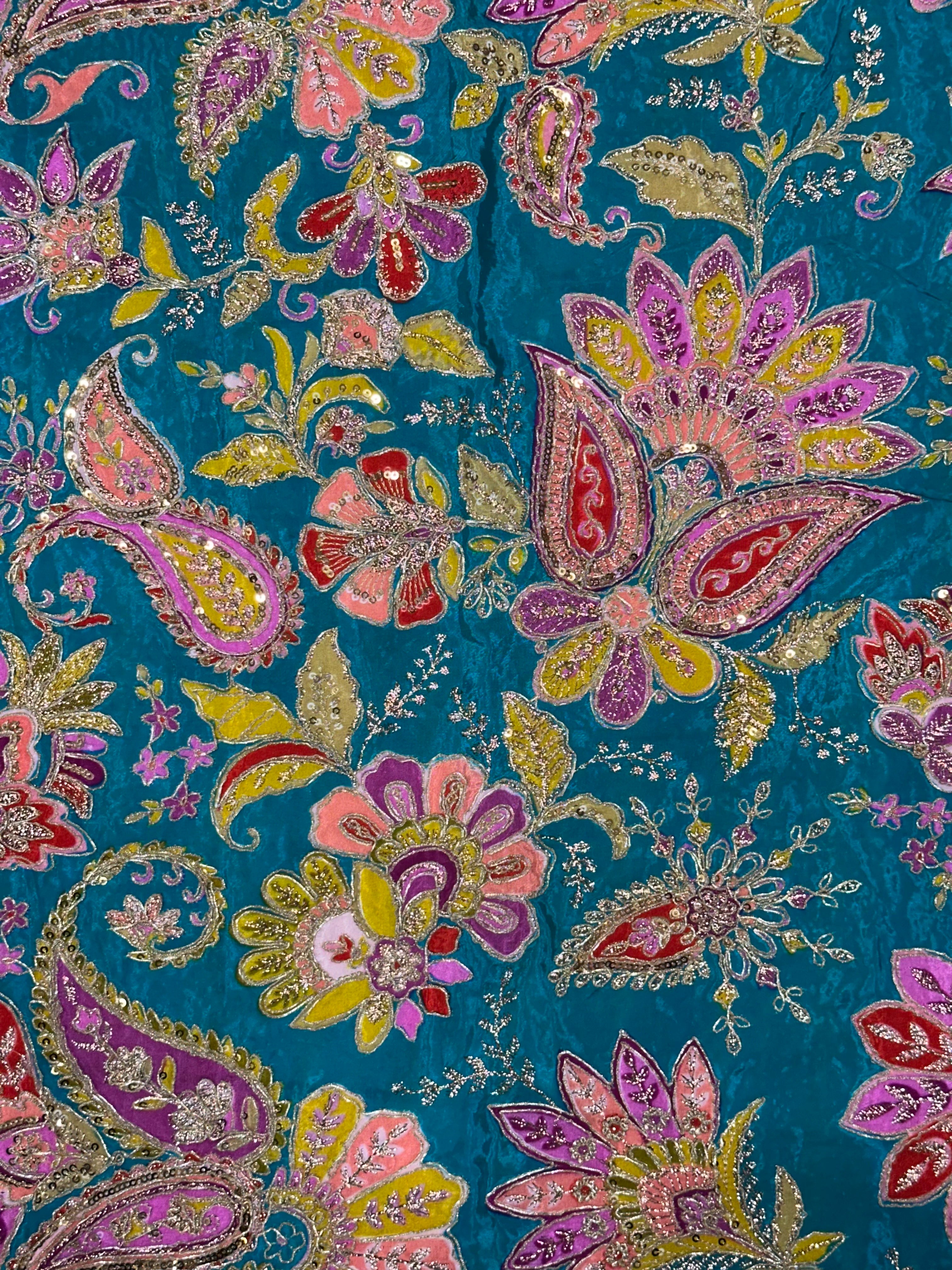 Vibrant Natural Crepe Paisley Position Print Raama Blue