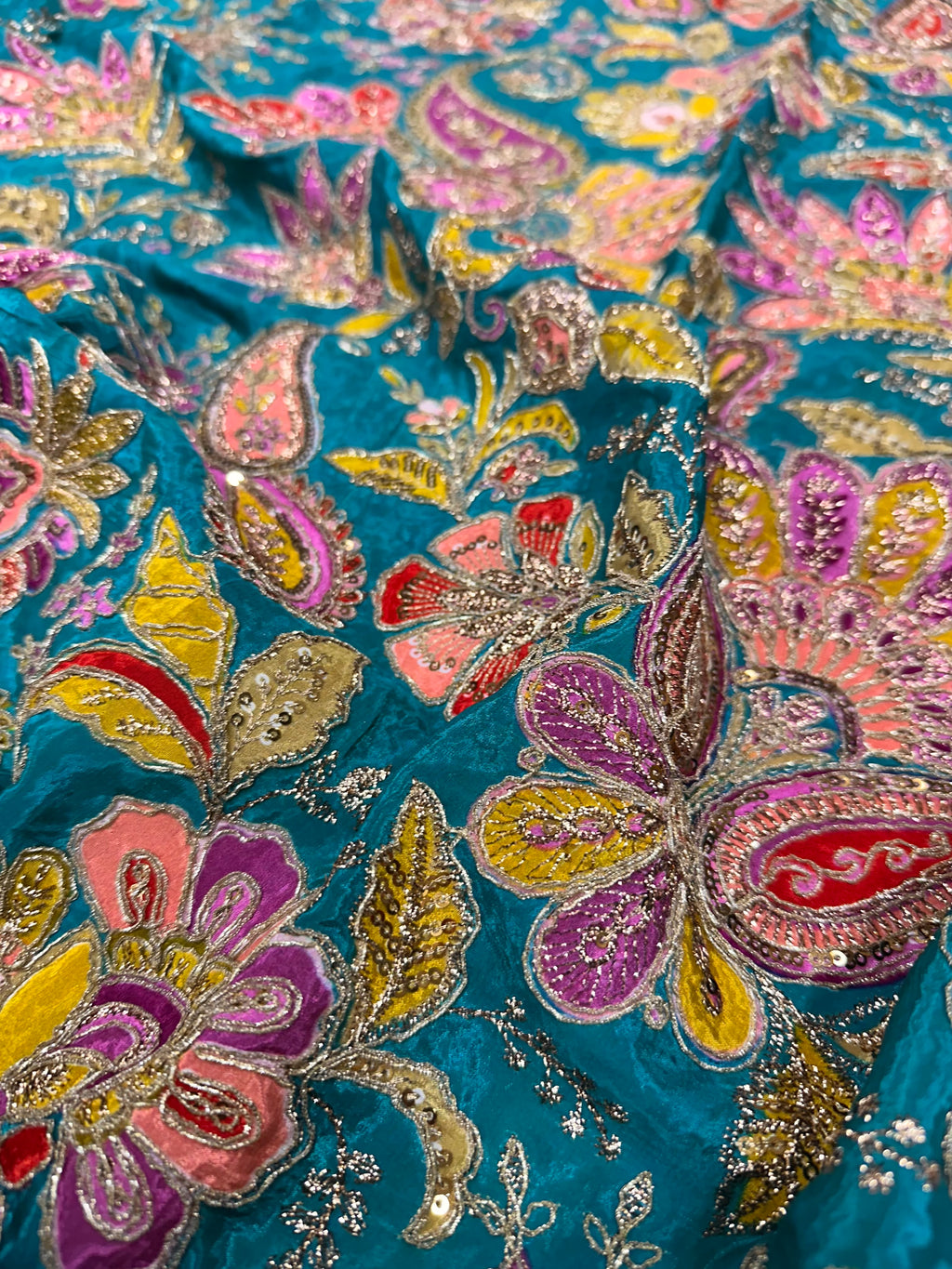Vibrant Natural Crepe Paisley Position Print Raama Blue