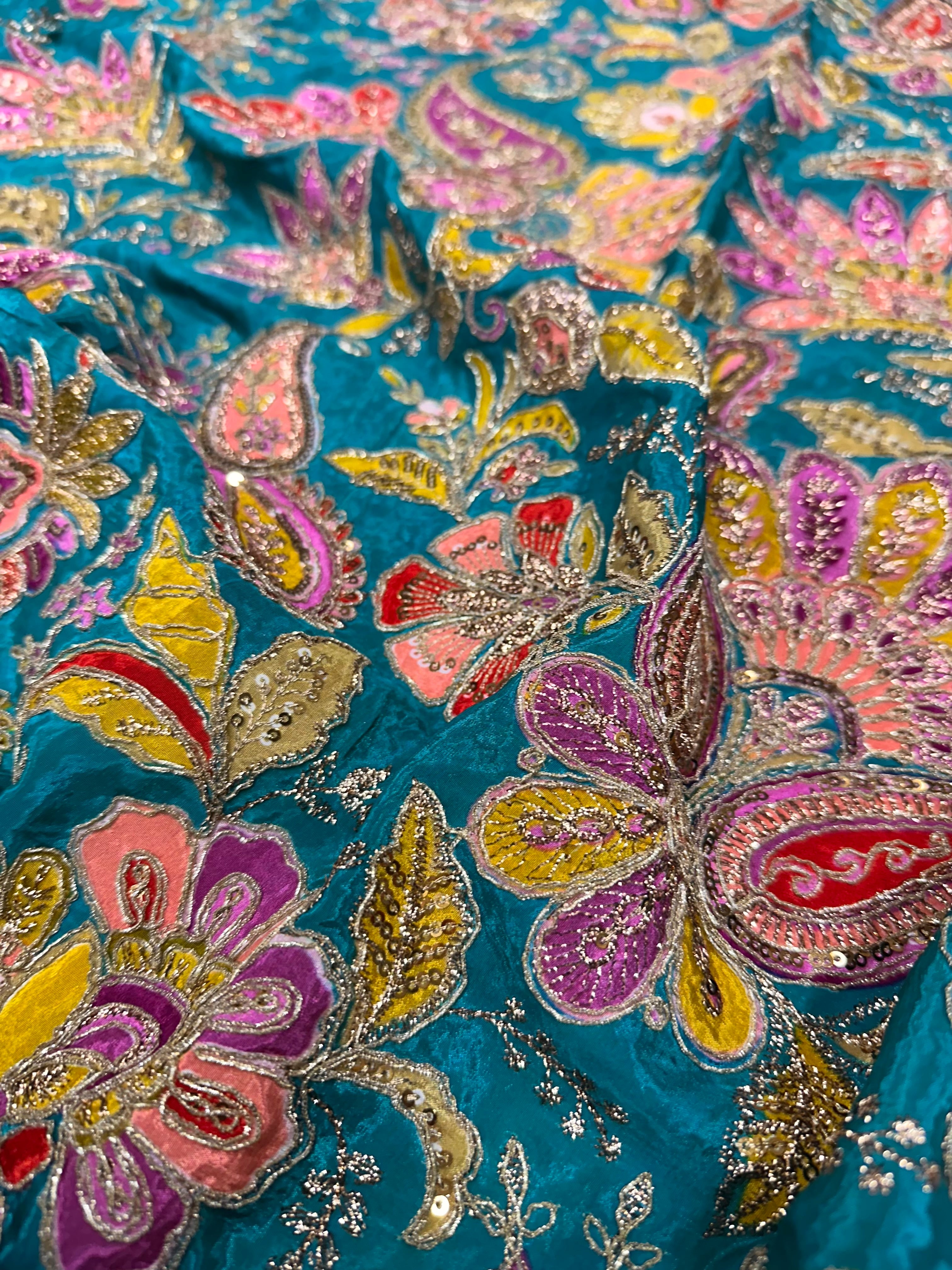 Vibrant Natural Crepe Paisley Position Print Raama Blue