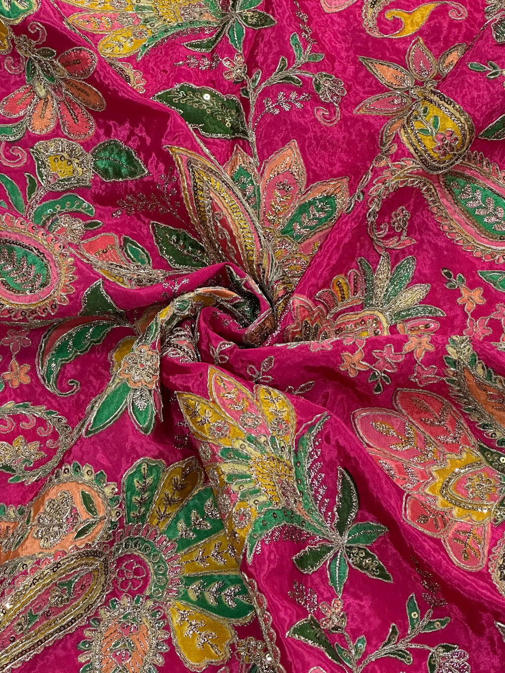 Vibrant Natural Crepe Paisley Position Print Raani Pink