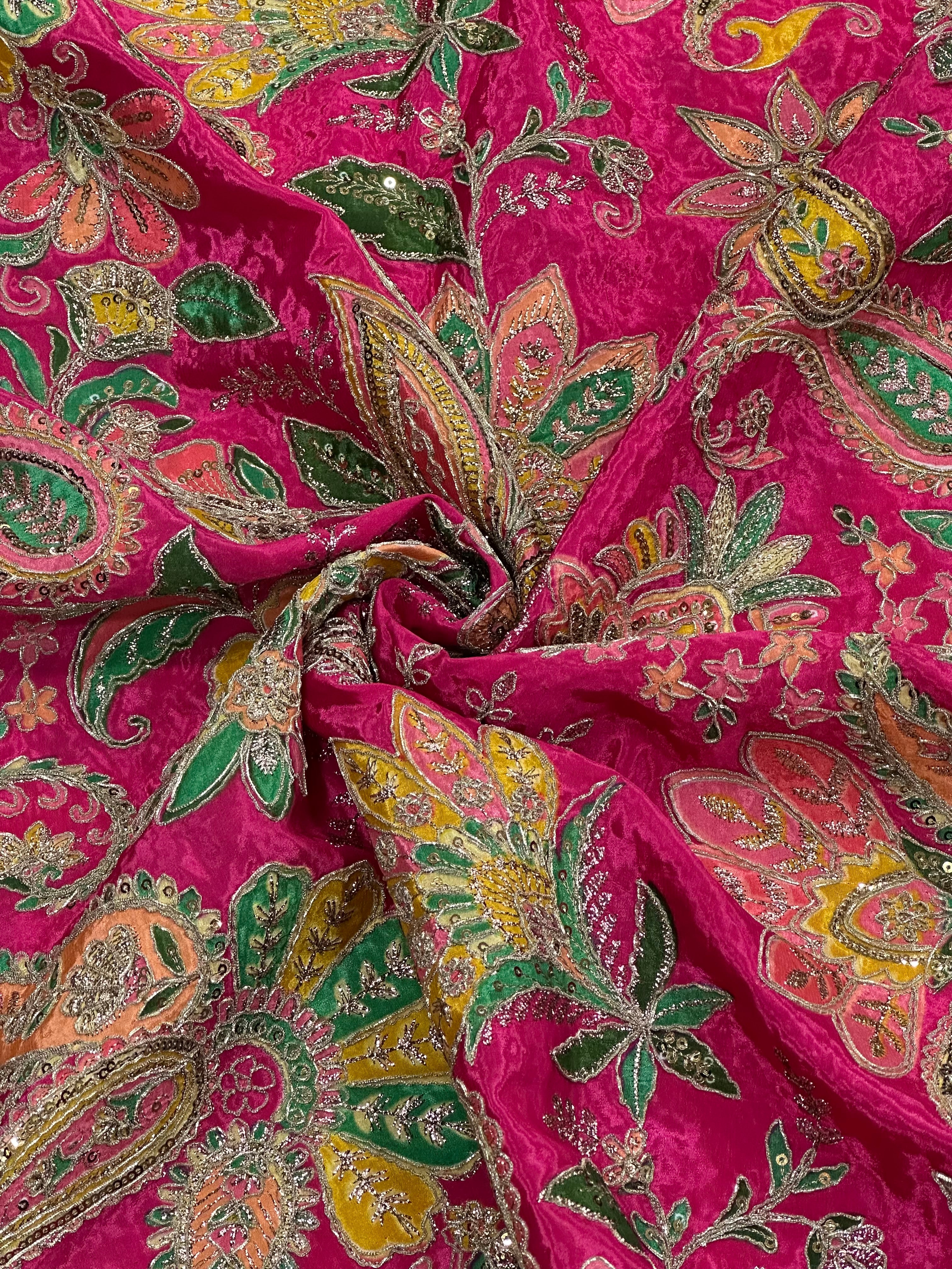 Vibrant Natural Crepe Paisley Position Print Raani Pink
