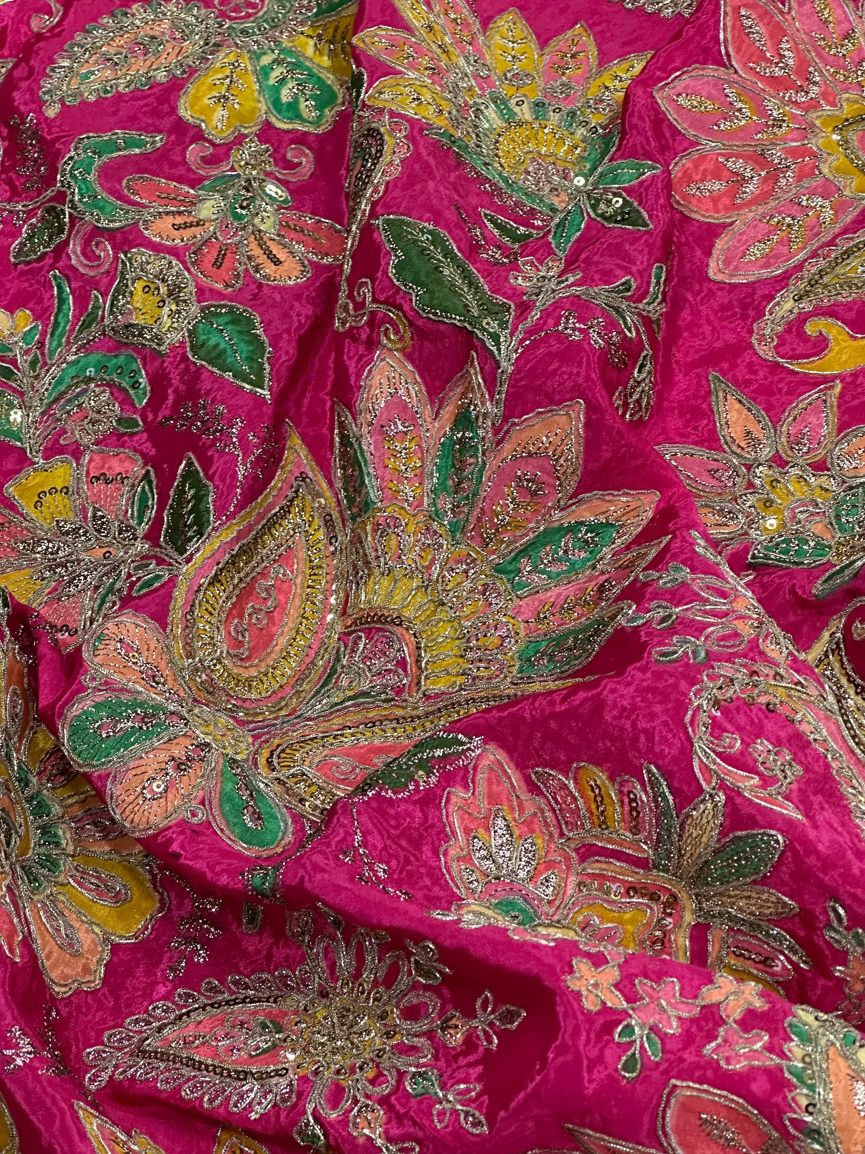 Vibrant Natural Crepe Paisley Position Print Raani Pink