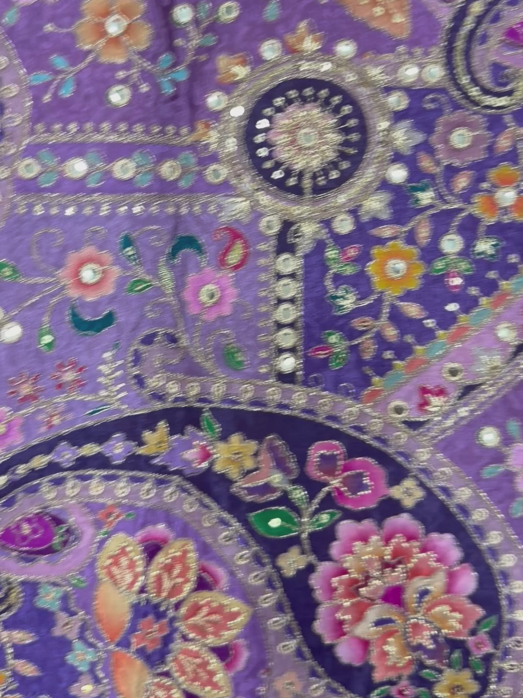 Soft Natural Crepe Paisley Placement Print Purple