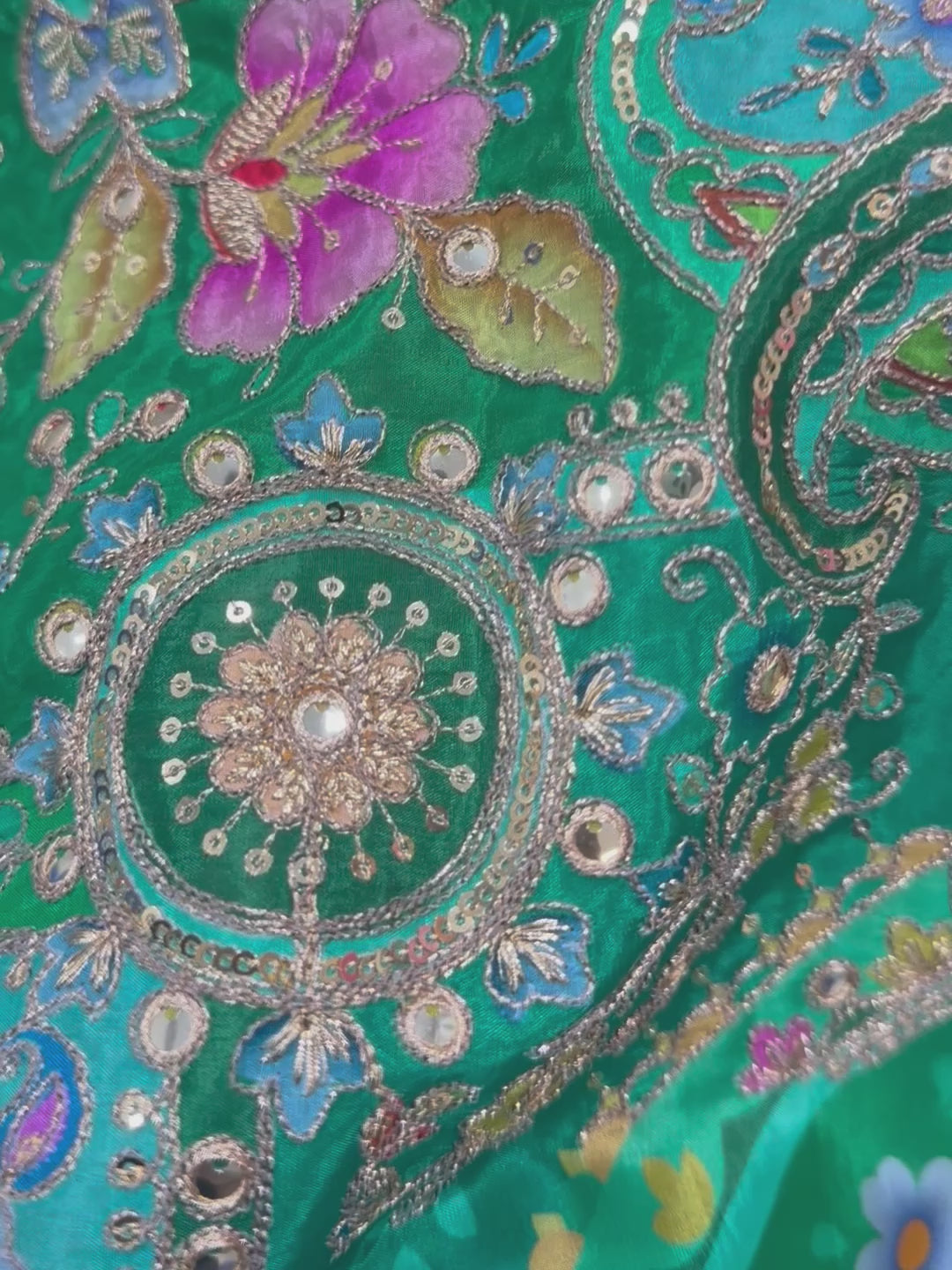 Soft Natural Crepe Paisley Placement Print Raama Green